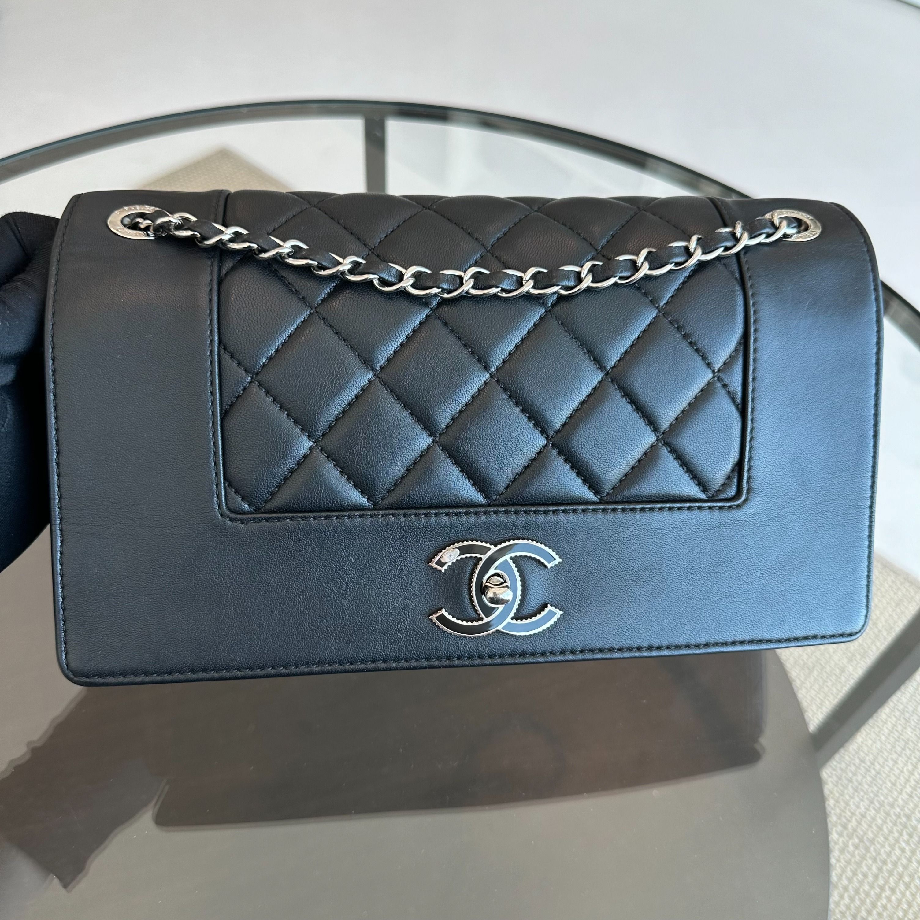 Chanel Mademoiselle Medium Seasonal Double Flap Calfskin Quilted Black SHW No 23 - Luxury Evermore