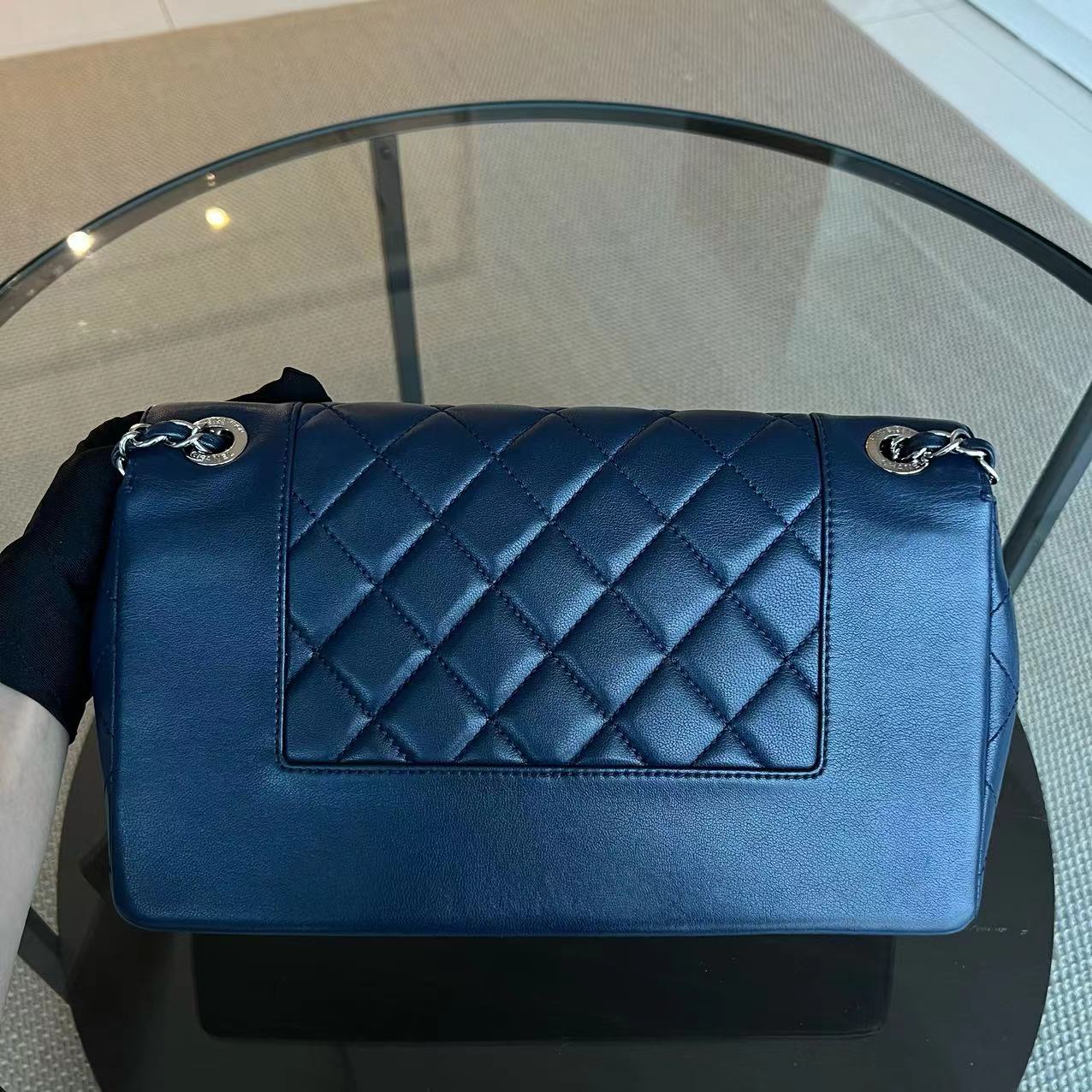 Chanel Mademoiselle Medium Seasonal Double Flap Calfskin Quilted Dark Navy Blue Series 23 - Luxury Evermore