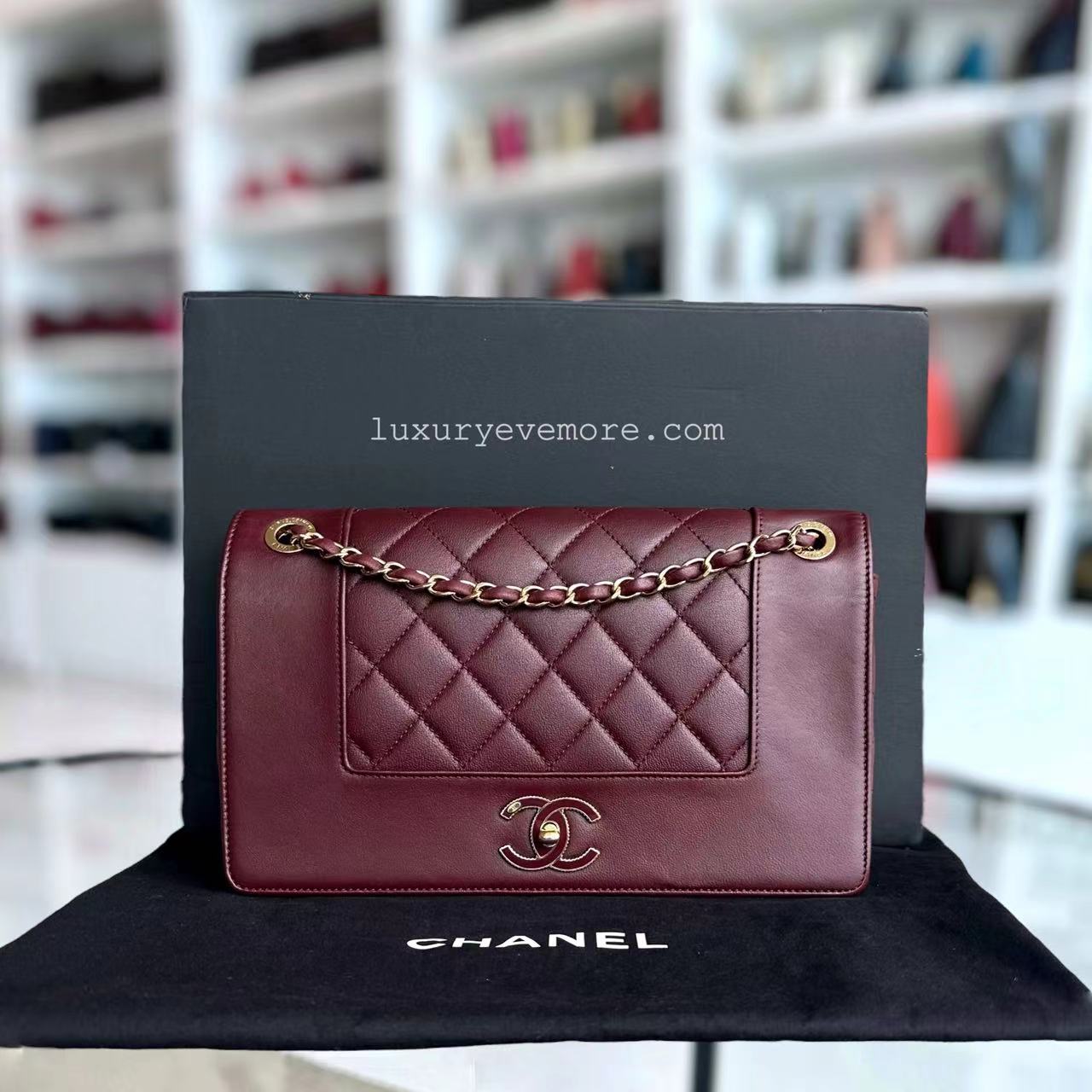 Chanel Mademoiselle Seasonal Flap Jumbo Quilted Lambskin Burgundy Golden Hardware Series 23 - Luxury Evermore