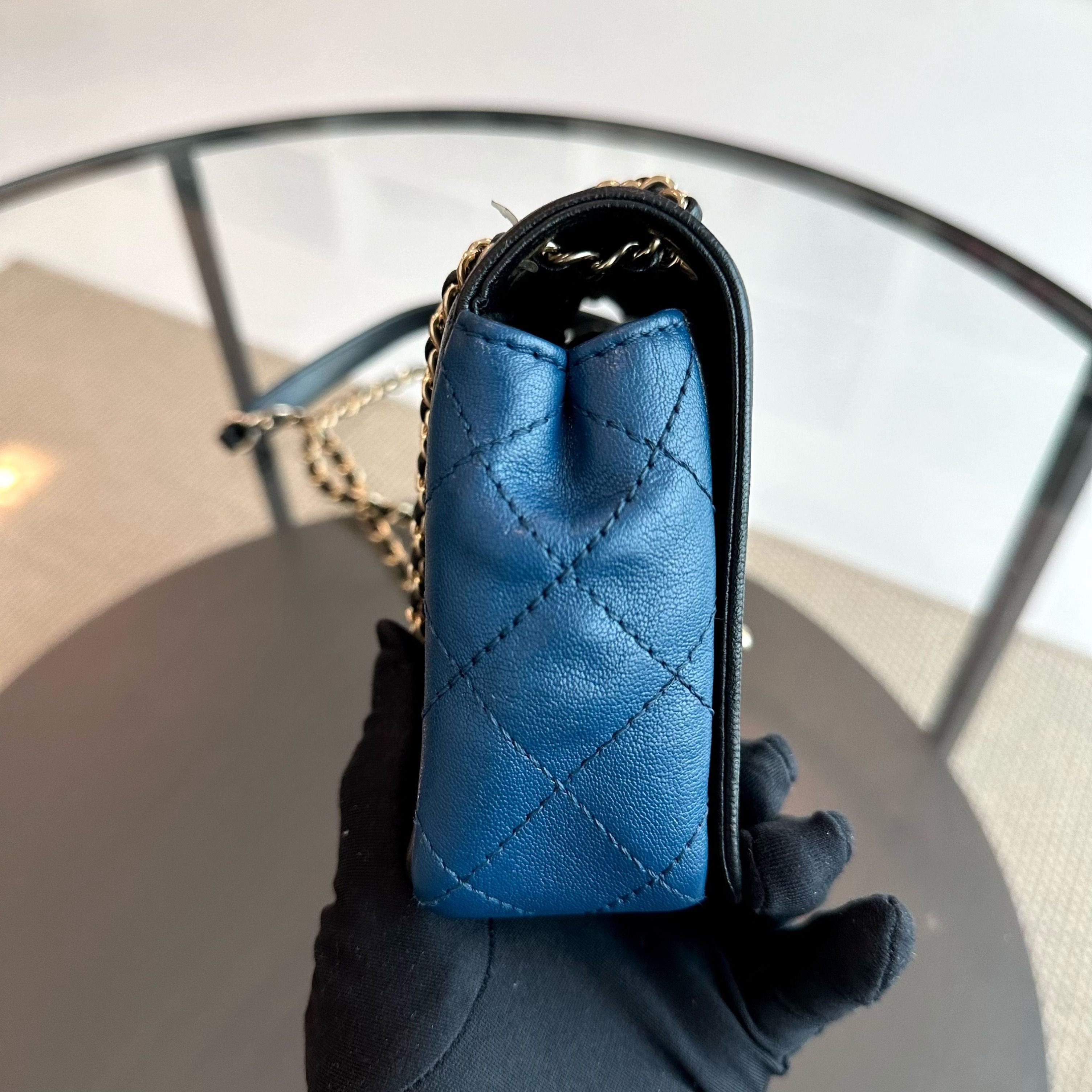 Chanel Mademoiselle Small 20cm Seasonal Double Flap Calfskin Quilted Black Blue GHW No 23 - Luxury Evermore