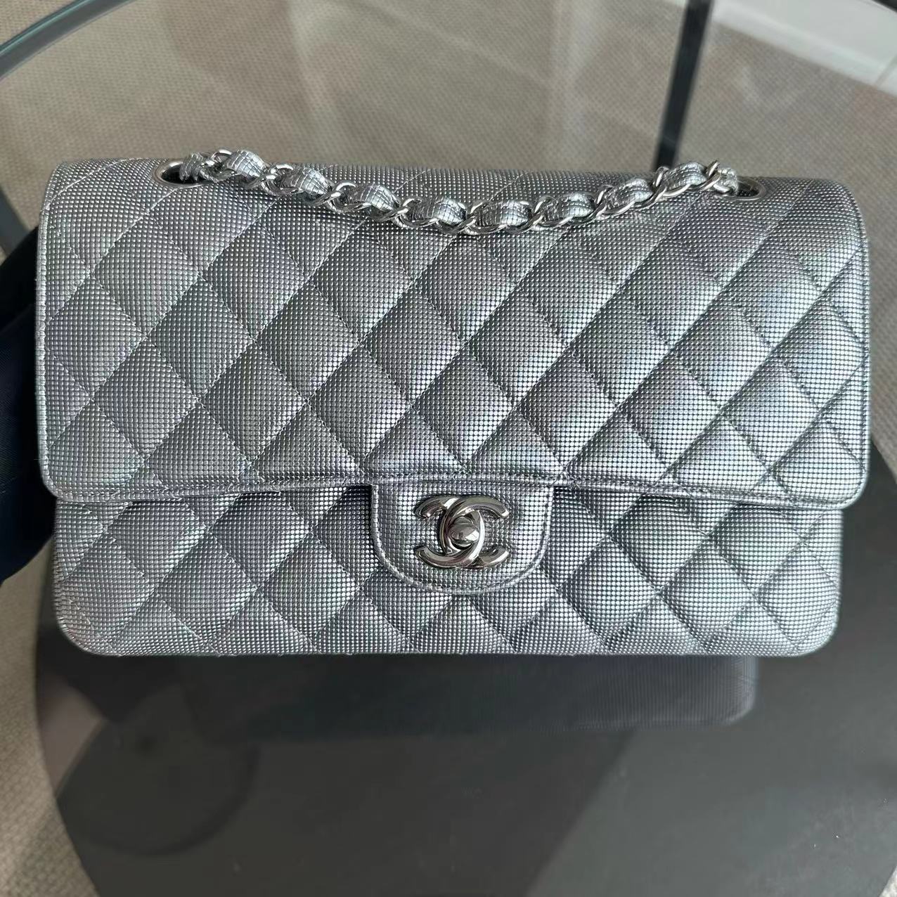 Chanel Medium Calfskin Classic Flap Double Flap Metallic Pixelated Pixel Limited Edition No 21 - Luxury Evermore