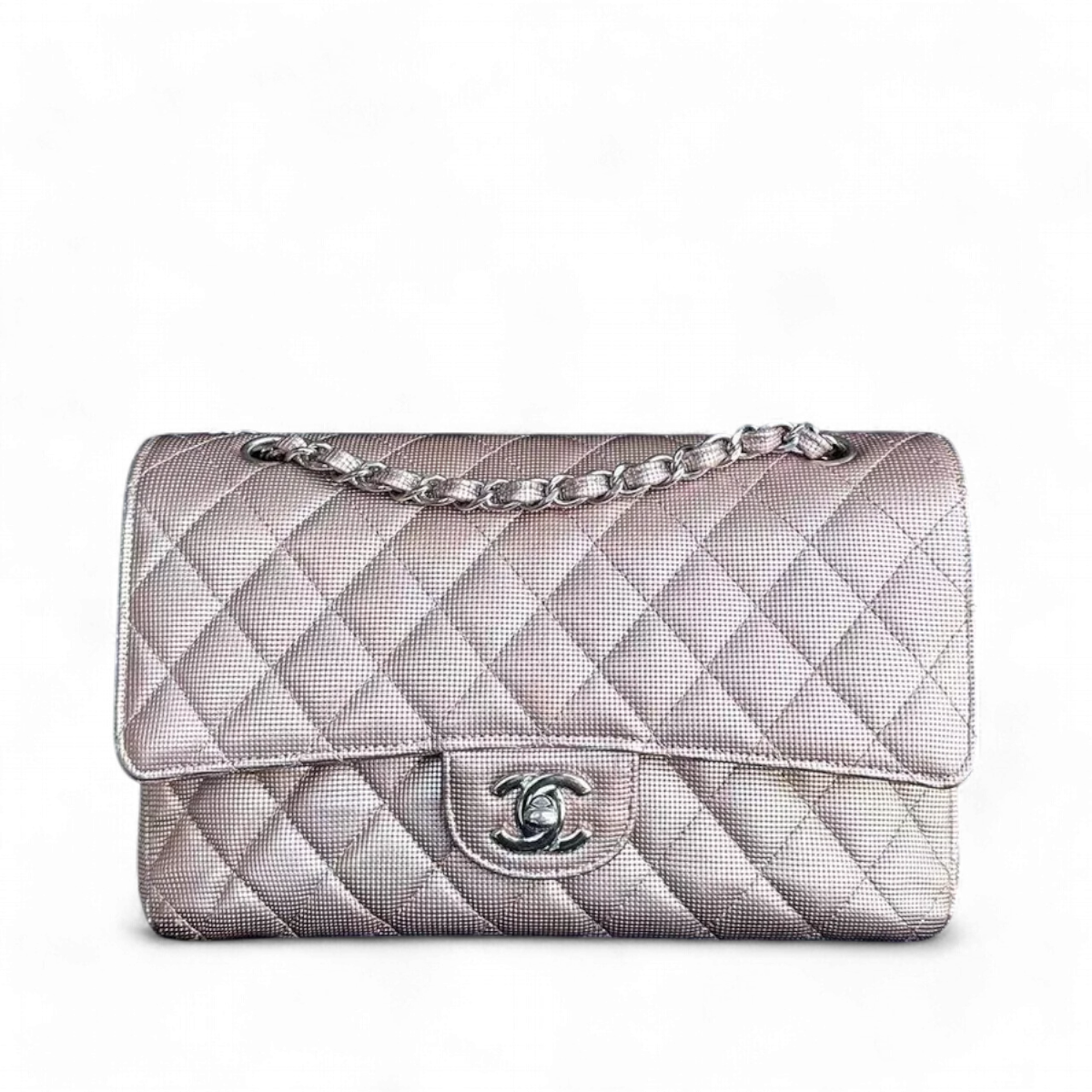 Chanel Calfskin Classic Flap Double Flap Metallic Pixelated Pixel Limited Edition Pink Silver Hardware No 21