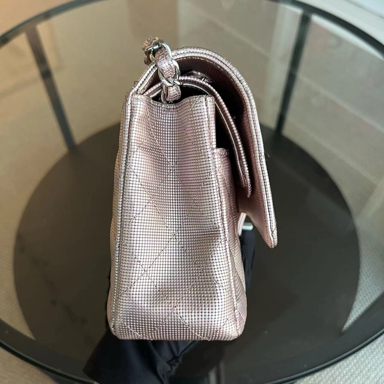 Chanel Medium Calfskin Classic Flap Double Flap Metallic Pixelated Pixel Limited Edition Pink Silver Hardware No 21 - Luxury Evermore