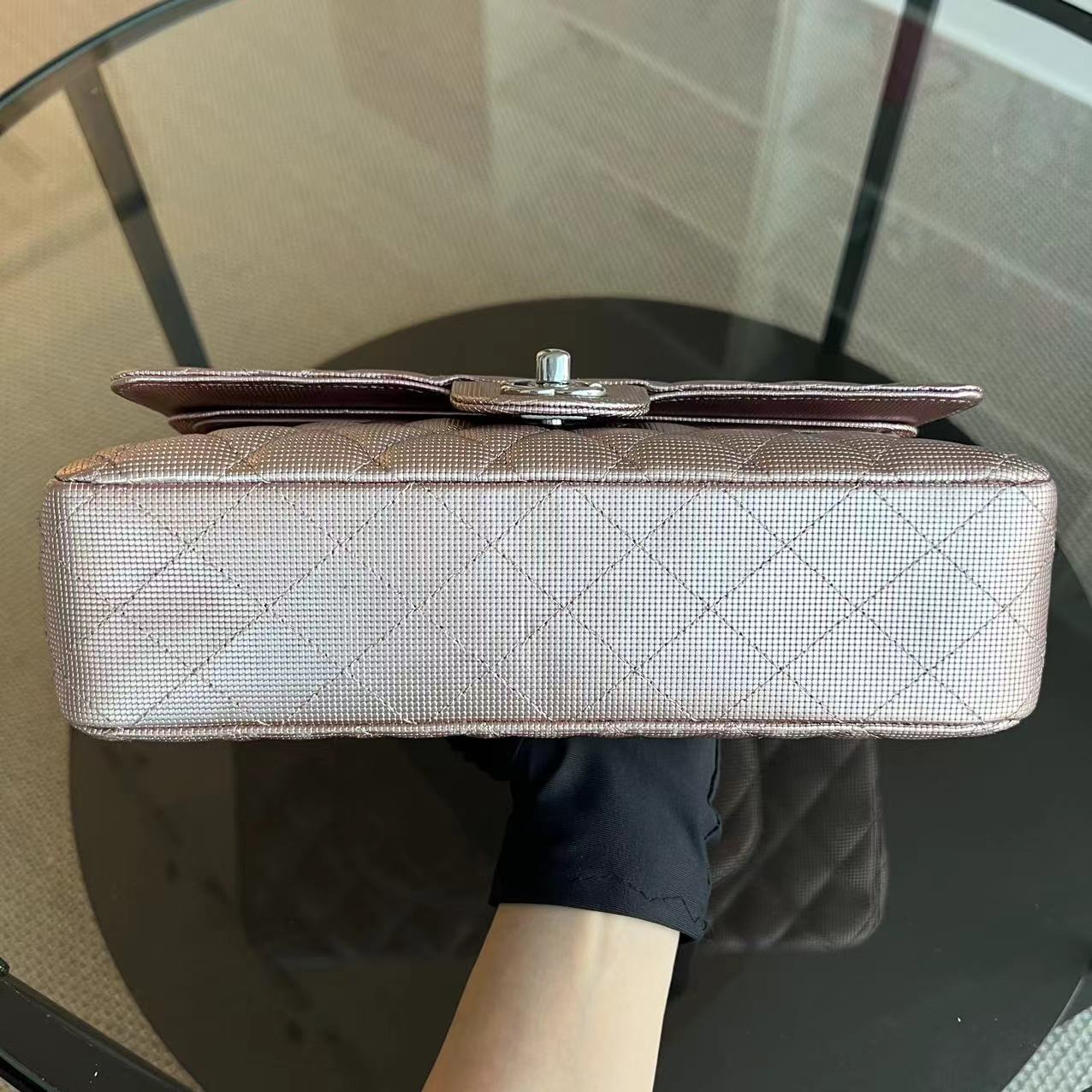 Chanel Medium Calfskin Classic Flap Double Flap Metallic Pixelated Pixel Limited Edition Pink Silver Hardware No 21 - Luxury Evermore