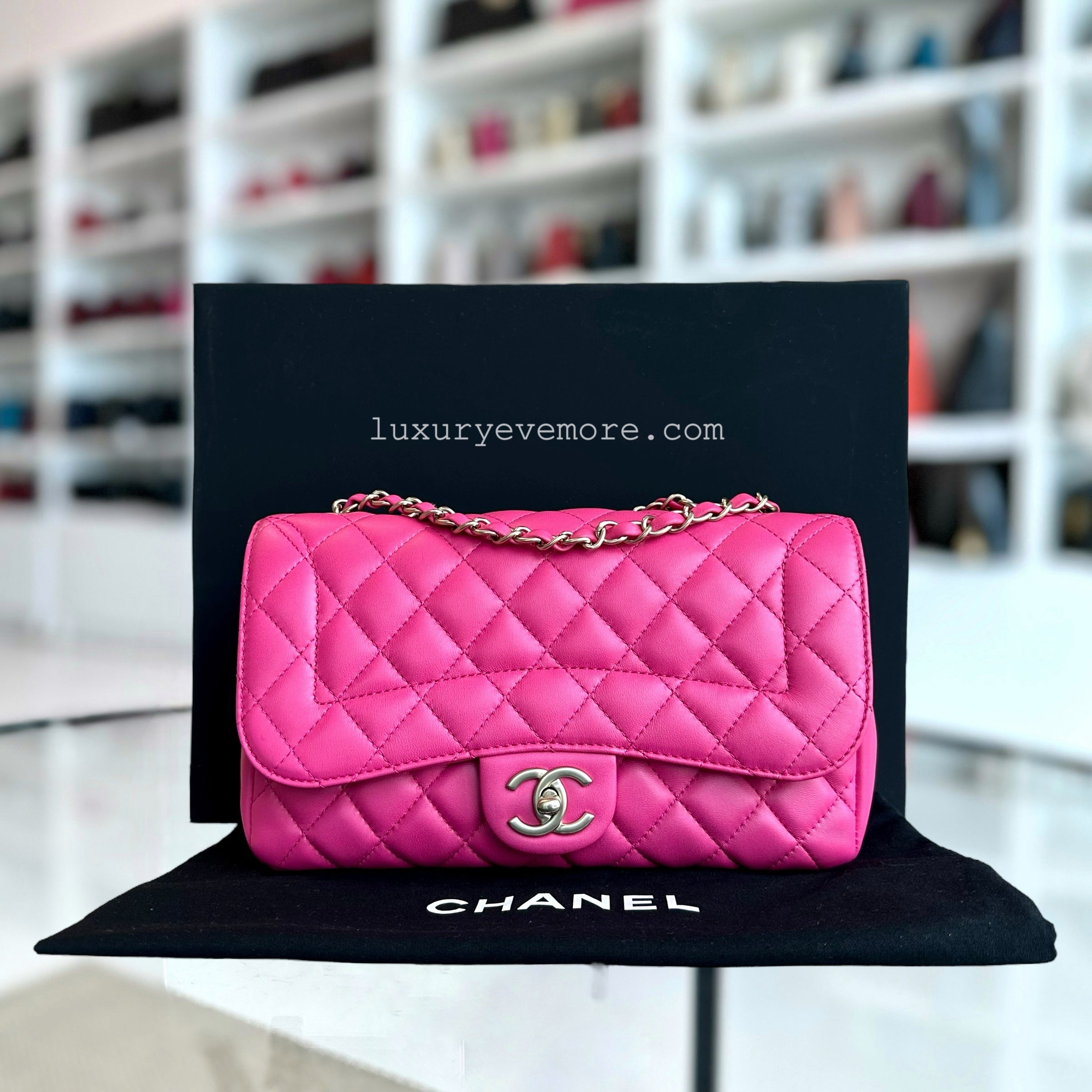 Chanel Medium Chic Flap Mademoiselle Classic Flap 25CM Quilted Lambskin Hot Pink Golden Hardware Series 21 - Luxury Evermore