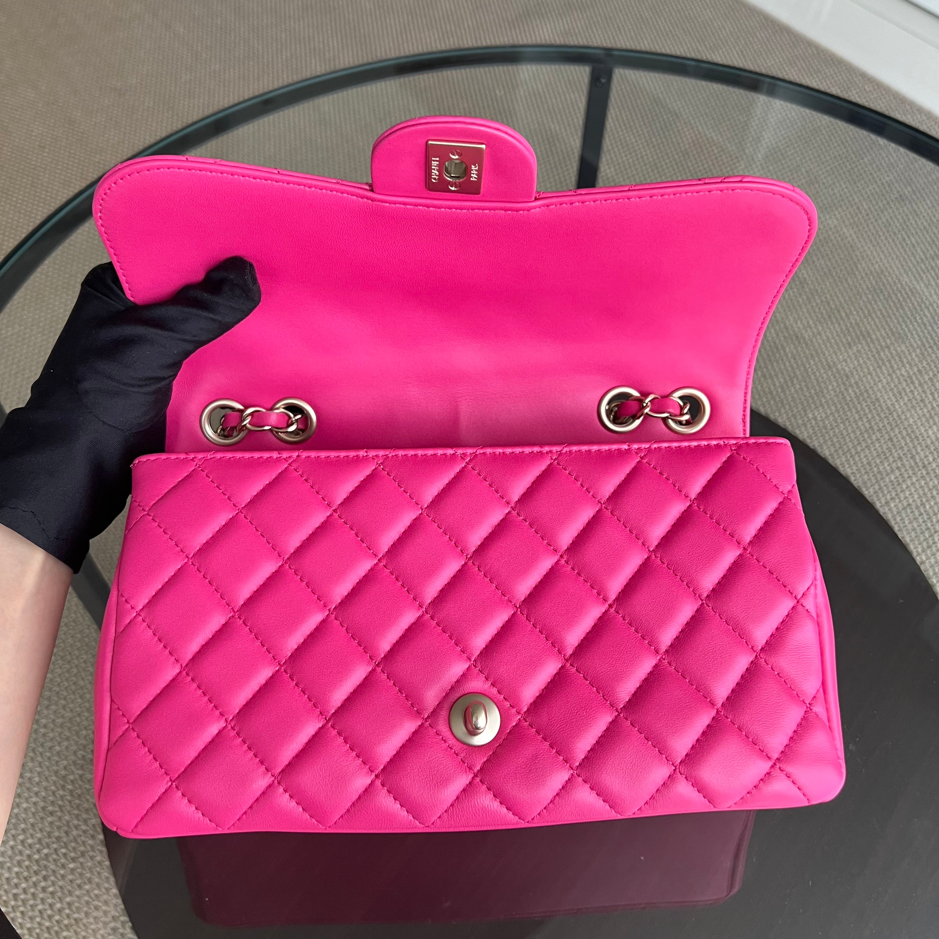 Chanel Medium Chic Flap Mademoiselle Classic Flap 25CM Quilted Lambskin Hot Pink Golden Hardware Series 21 - Luxury Evermore