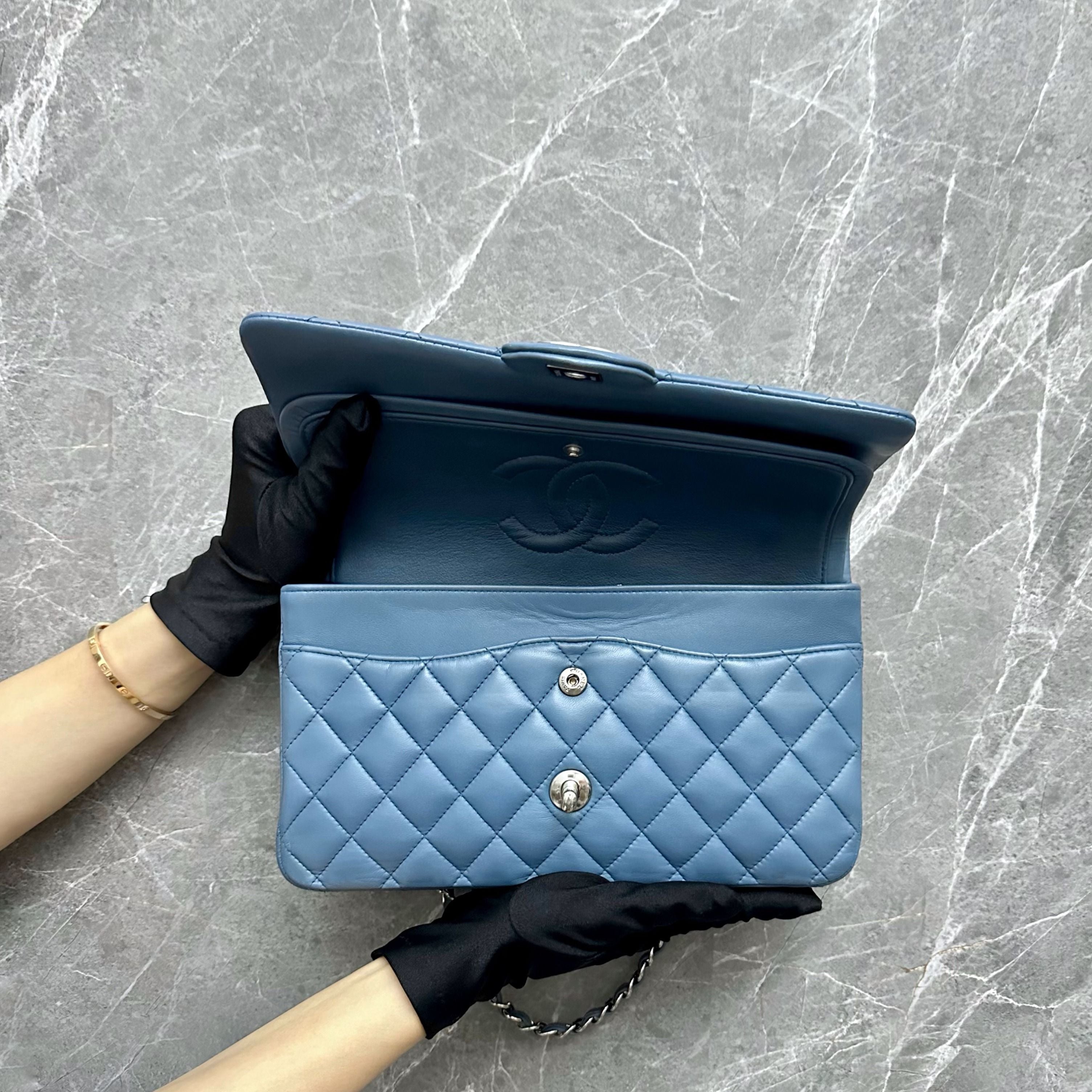 Chanel Medium Classic Double Flap Lambskin Haze Blue SHW No 17 - Luxury Evermore