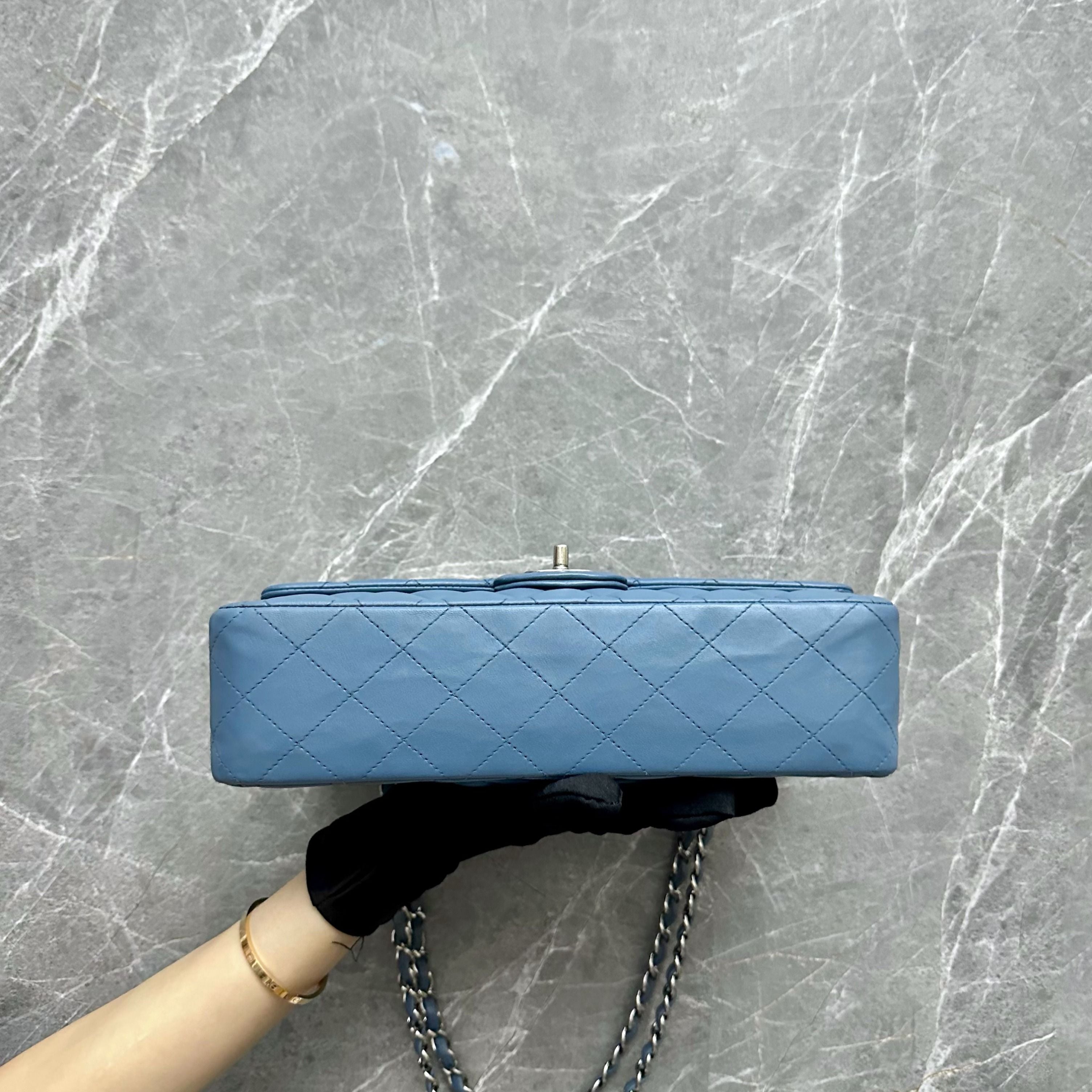 Chanel Medium Classic Double Flap Lambskin Haze Blue SHW No 17 - Luxury Evermore