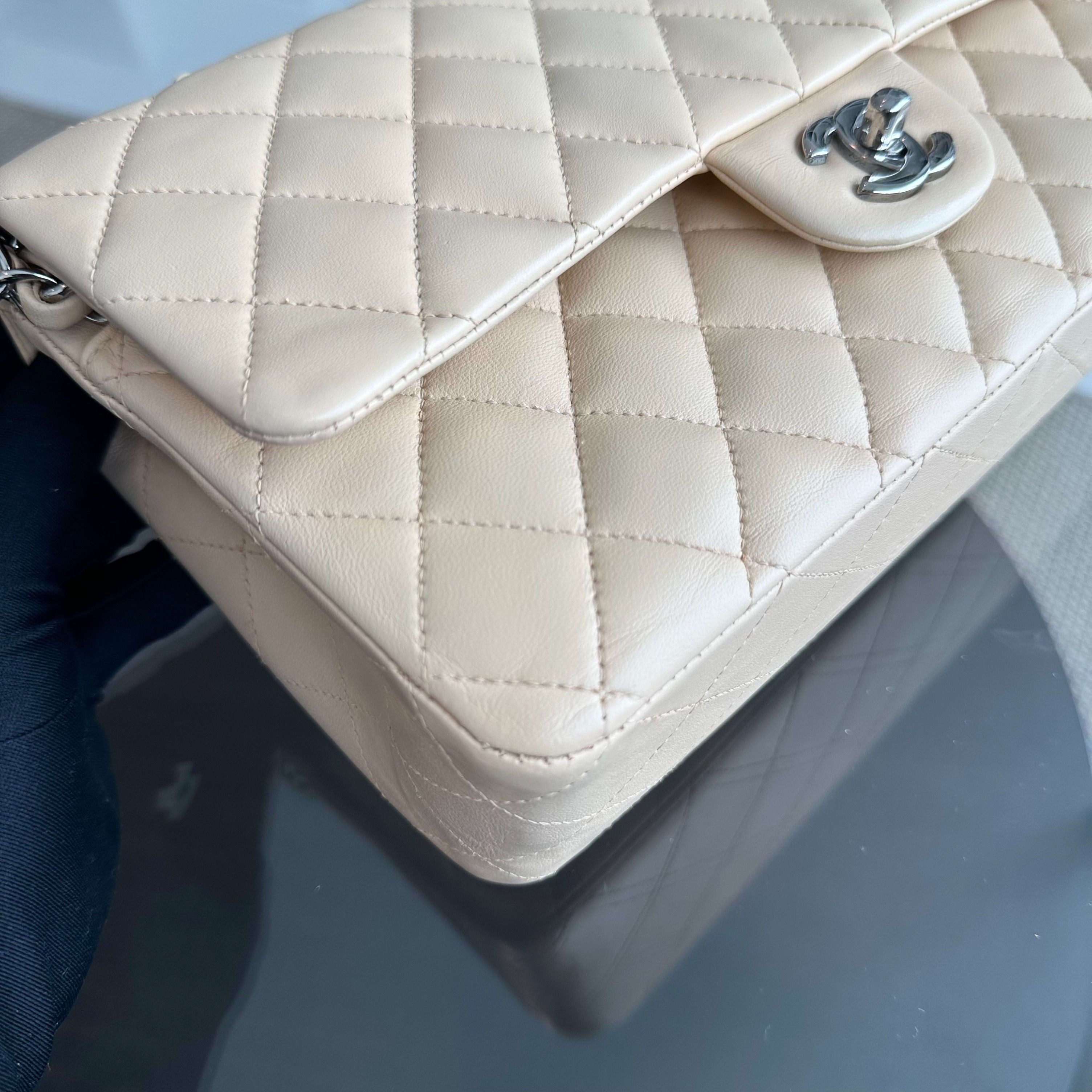 Chanel Medium Classic Flap 25CM Quilted Lambskin Beige SHW No 14 - Luxury Evermore