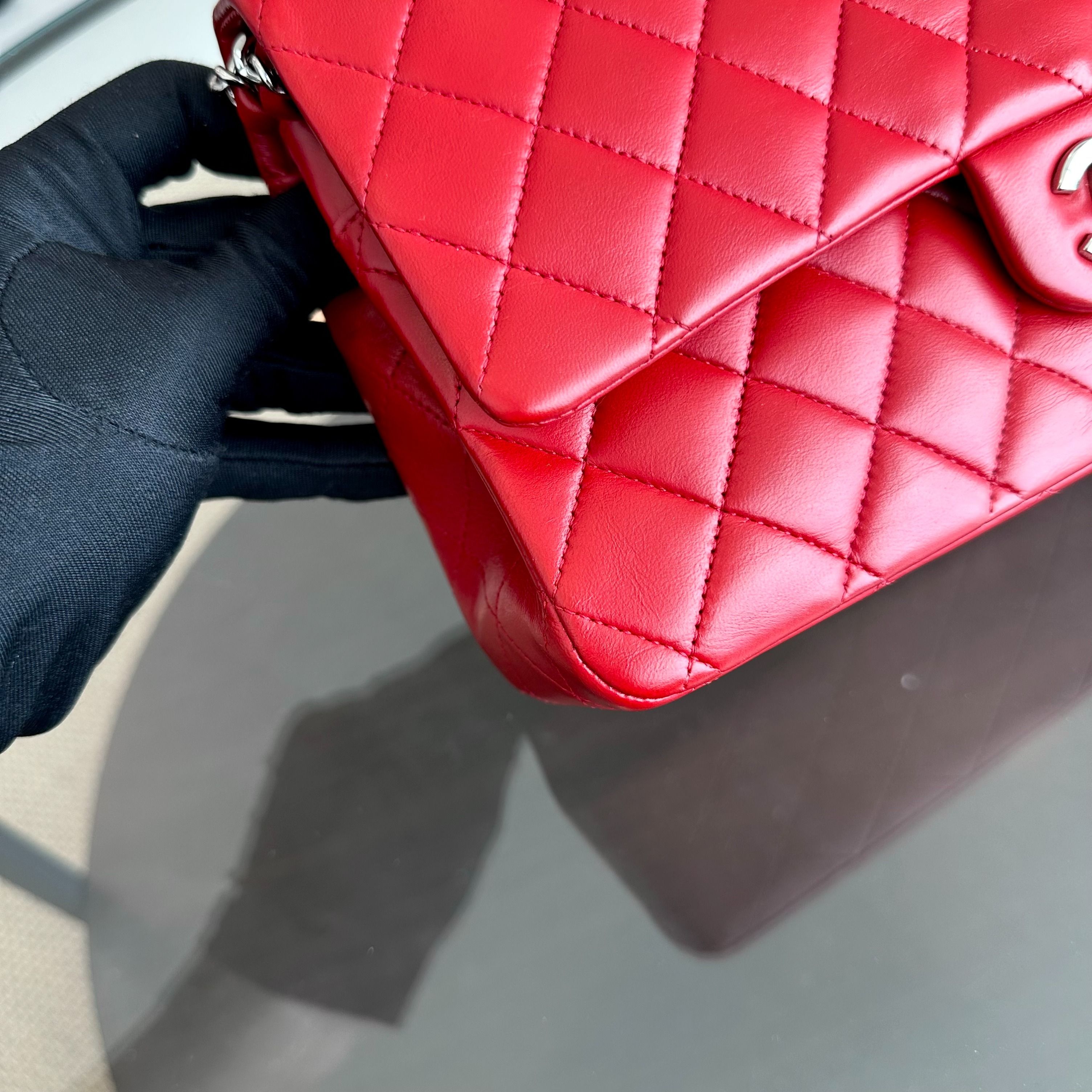 Chanel Medium Classic Flap 25CM Quilted Lambskin Red SHW No 13 - Luxury Evermore