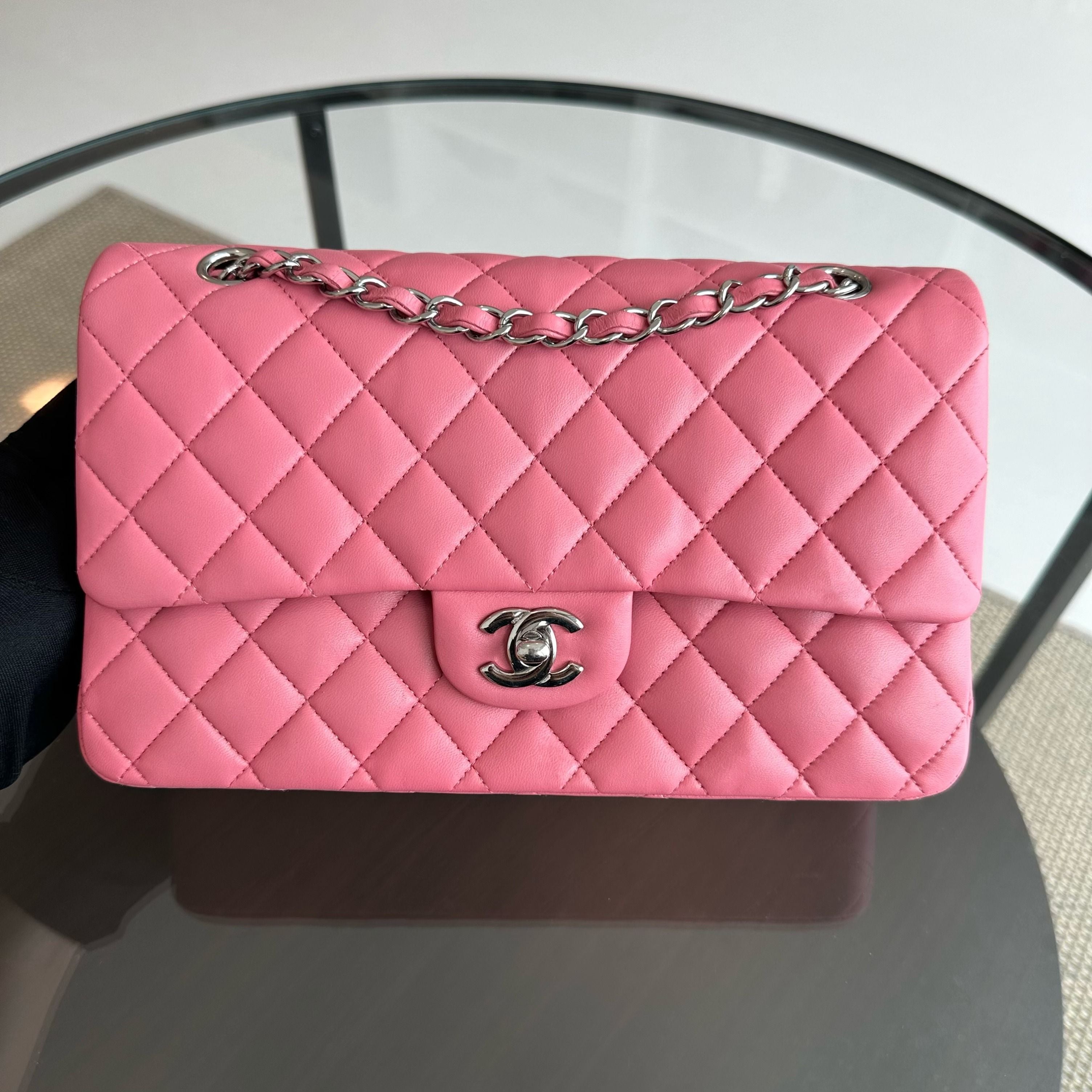 Chanel Medium Classic Flap 25CM Quilted Lambskin Sakura Pink SHW No 18 - Luxury Evermore