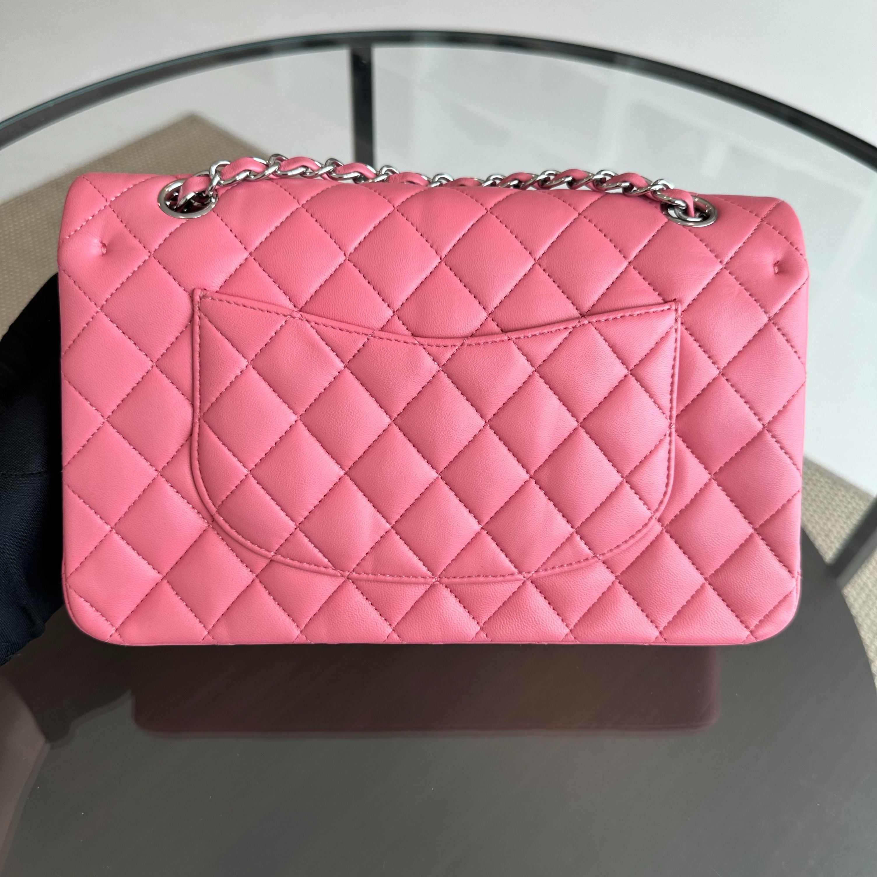 Chanel Medium Classic Flap 25CM Quilted Lambskin Sakura Pink SHW No 18 - Luxury Evermore