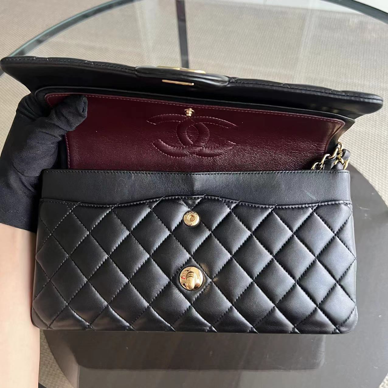 Chanel Medium Classic Flap Double Flap 25CM Quilted Lambskin Black Golden Hardware Series 23 - Luxury Evermore