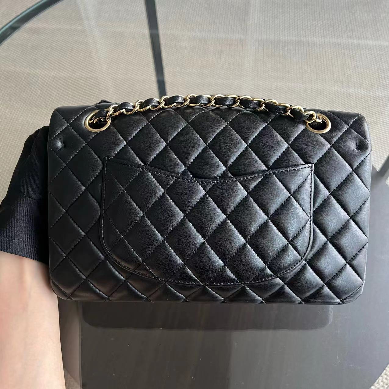 Chanel Medium Classic Flap Double Flap 25CM Quilted Lambskin Black Golden Hardware Series 23 - Luxury Evermore