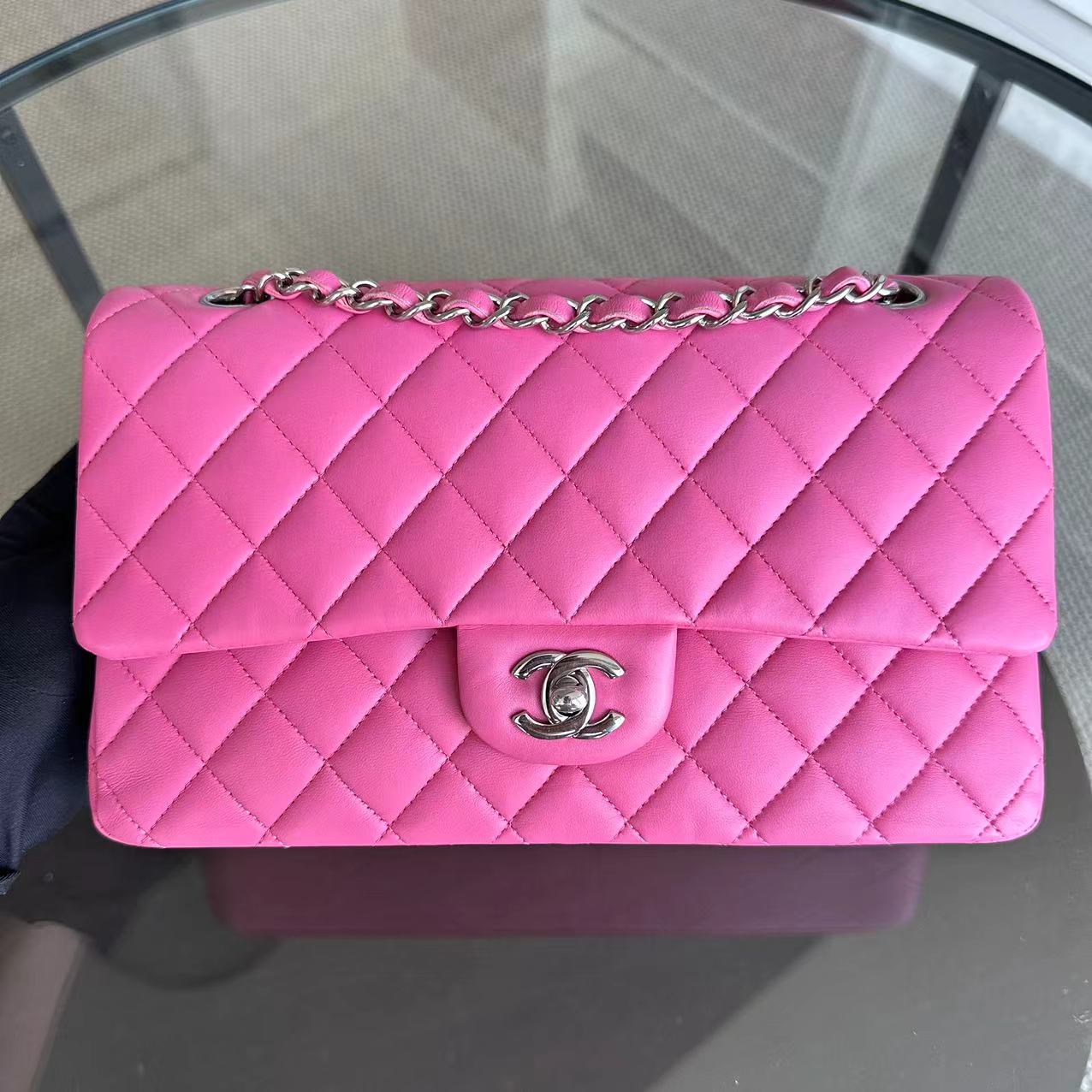 Chanel Medium Classic Flap Double Flap 25CM Quilted Lambskin Pink SHW No 27 - Luxury Evermore