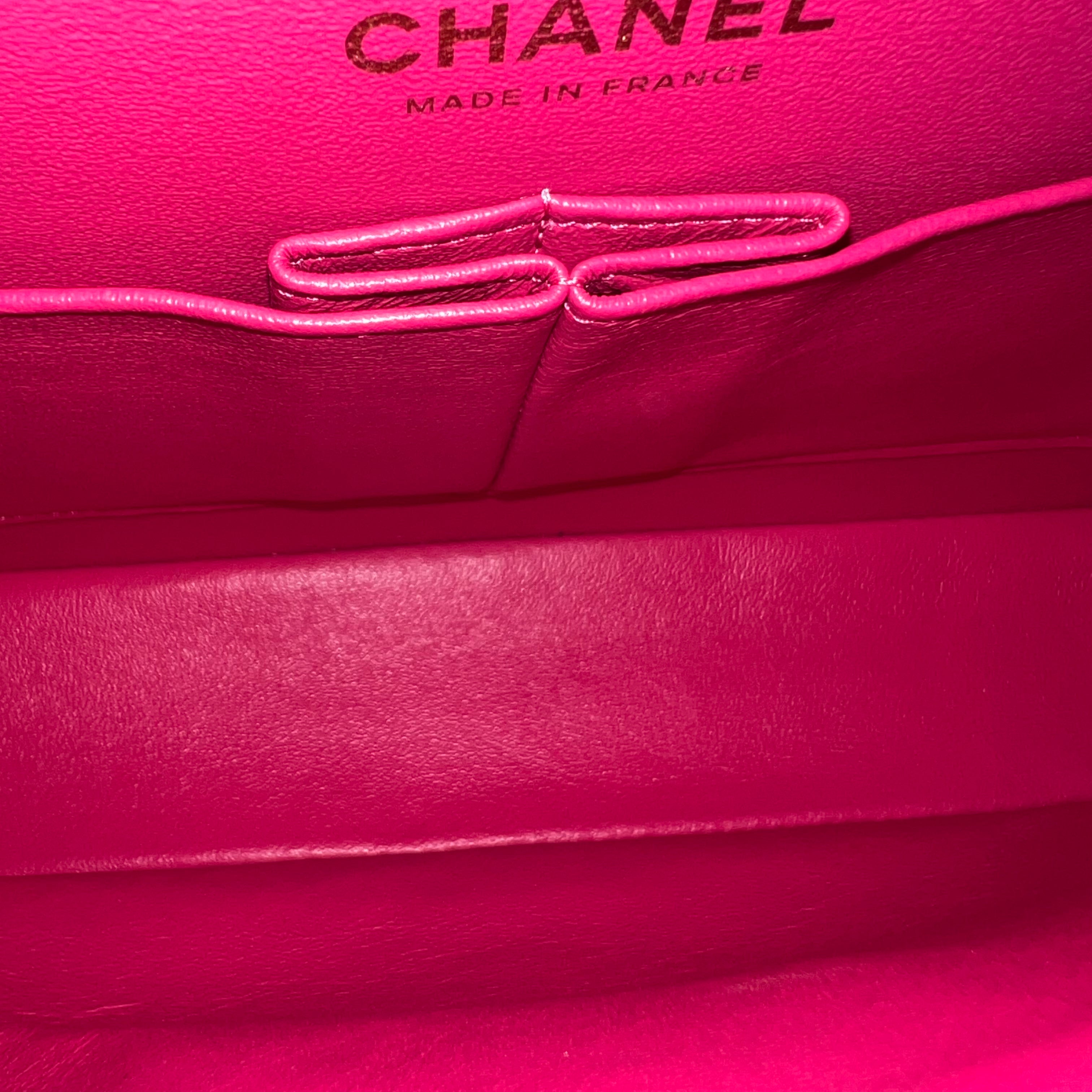 Chanel Medium Classic Flap Double Flap Chevron Lambskin Hot Pink Light Golden Hardware Series 24 - Luxury Evermore