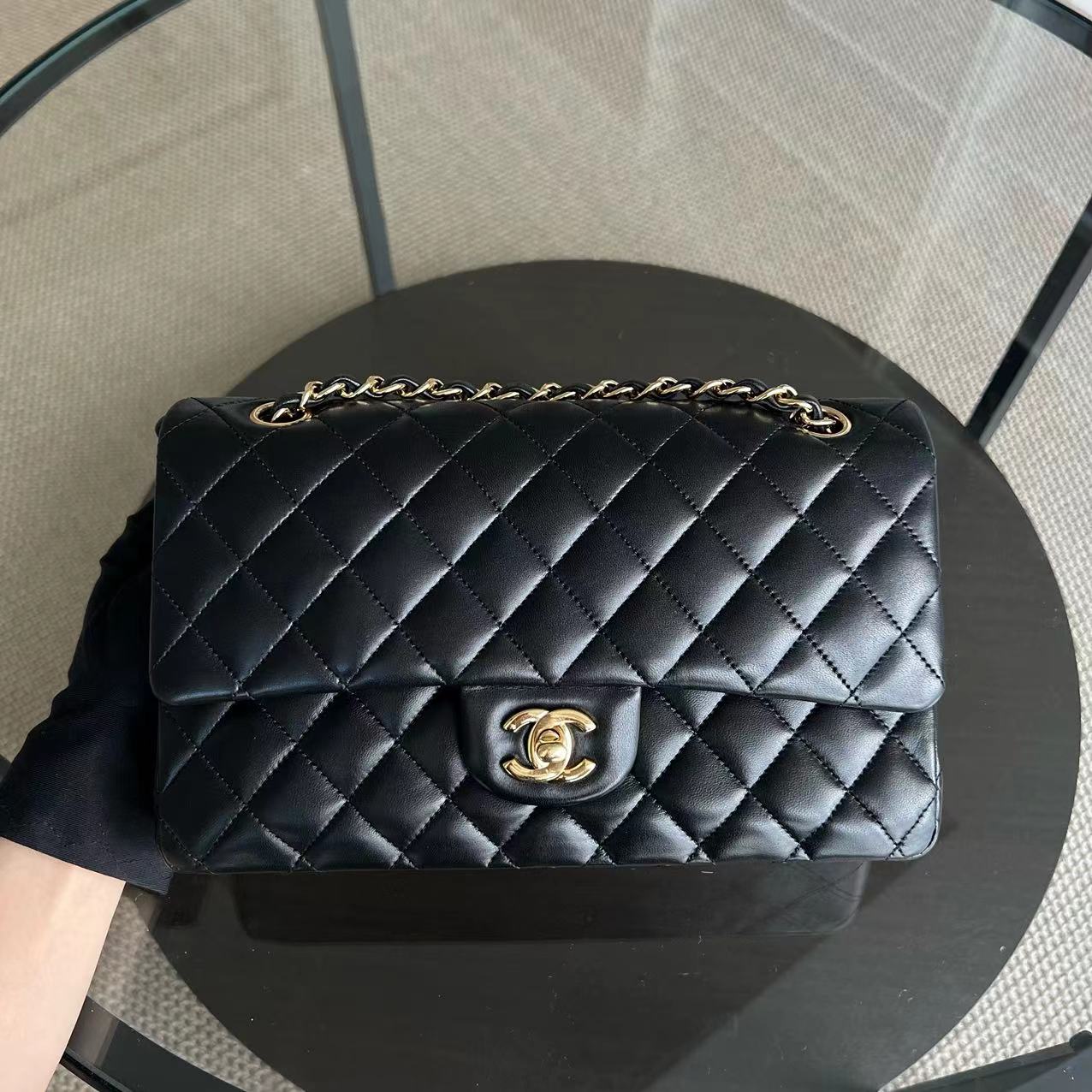 Chanel Medium Classic Flap Double Flap Quilted Lambskin Black GHW No 15 - Luxury Evermore