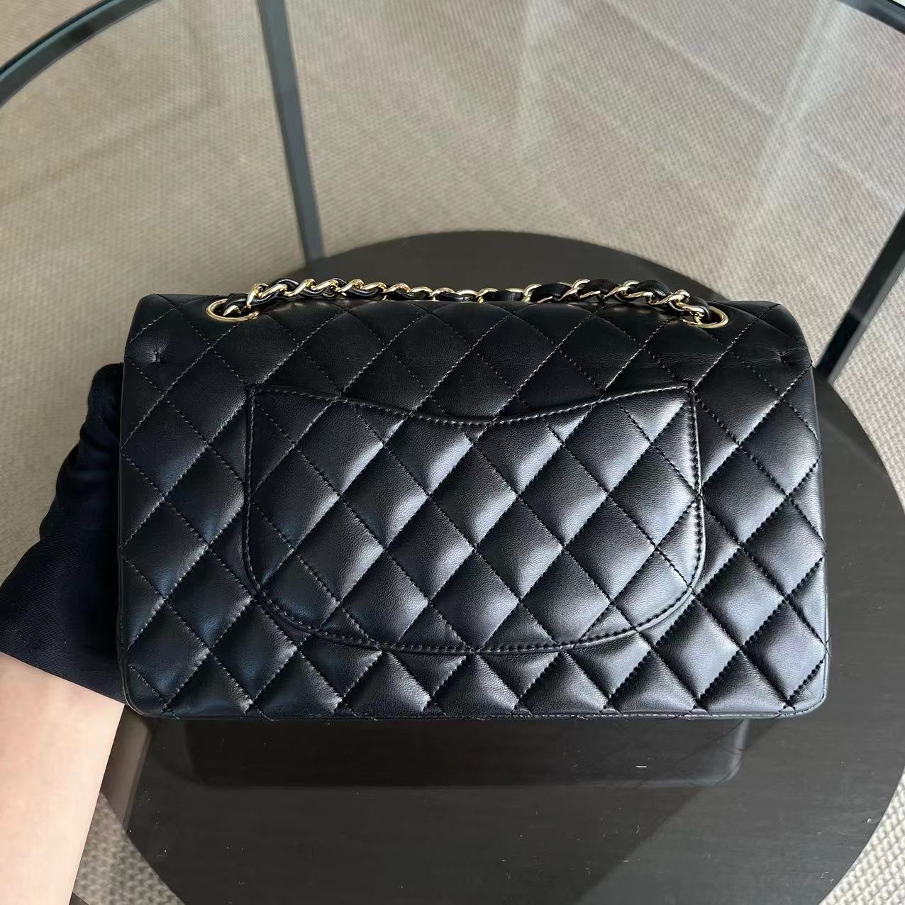 Chanel Medium Classic Flap Double Flap Quilted Lambskin Black GHW No 15 - Luxury Evermore