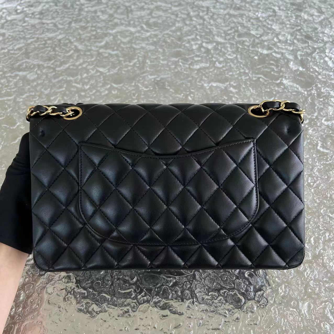 Chanel Medium Classic Flap Double Flap Quilted Lambskin Black Golden Hardware Series 19 - Luxury Evermore