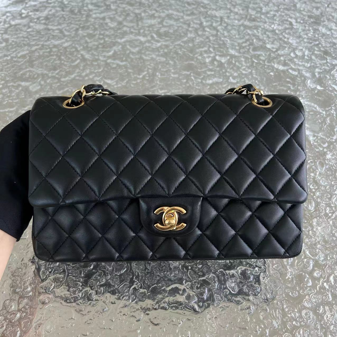 Chanel Medium Classic Flap Double Flap Quilted Lambskin Black Golden Hardware Series 19 - Luxury Evermore