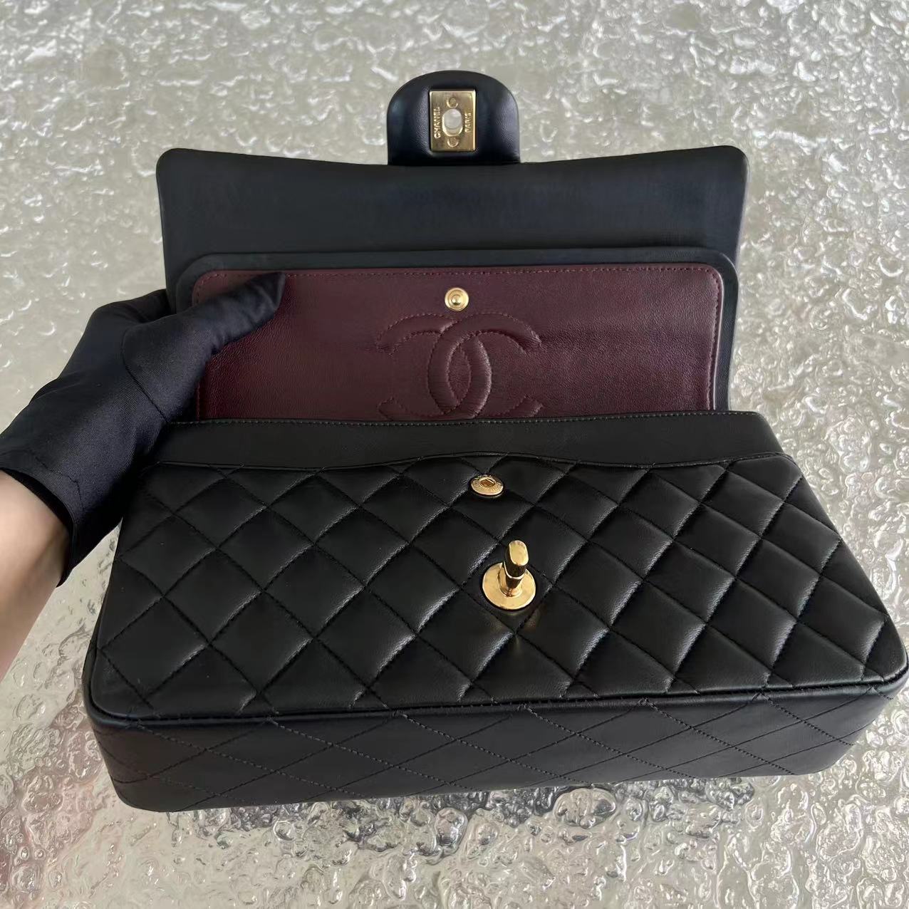 Chanel Medium Classic Flap Double Flap Quilted Lambskin Black Golden Hardware Series 19 - Luxury Evermore