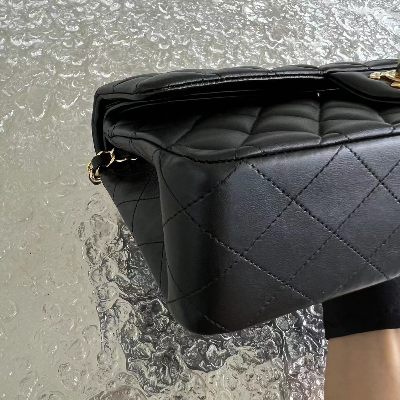 Chanel Medium Classic Flap Double Flap Quilted Lambskin Black Golden Hardware Series 19 - Luxury Evermore