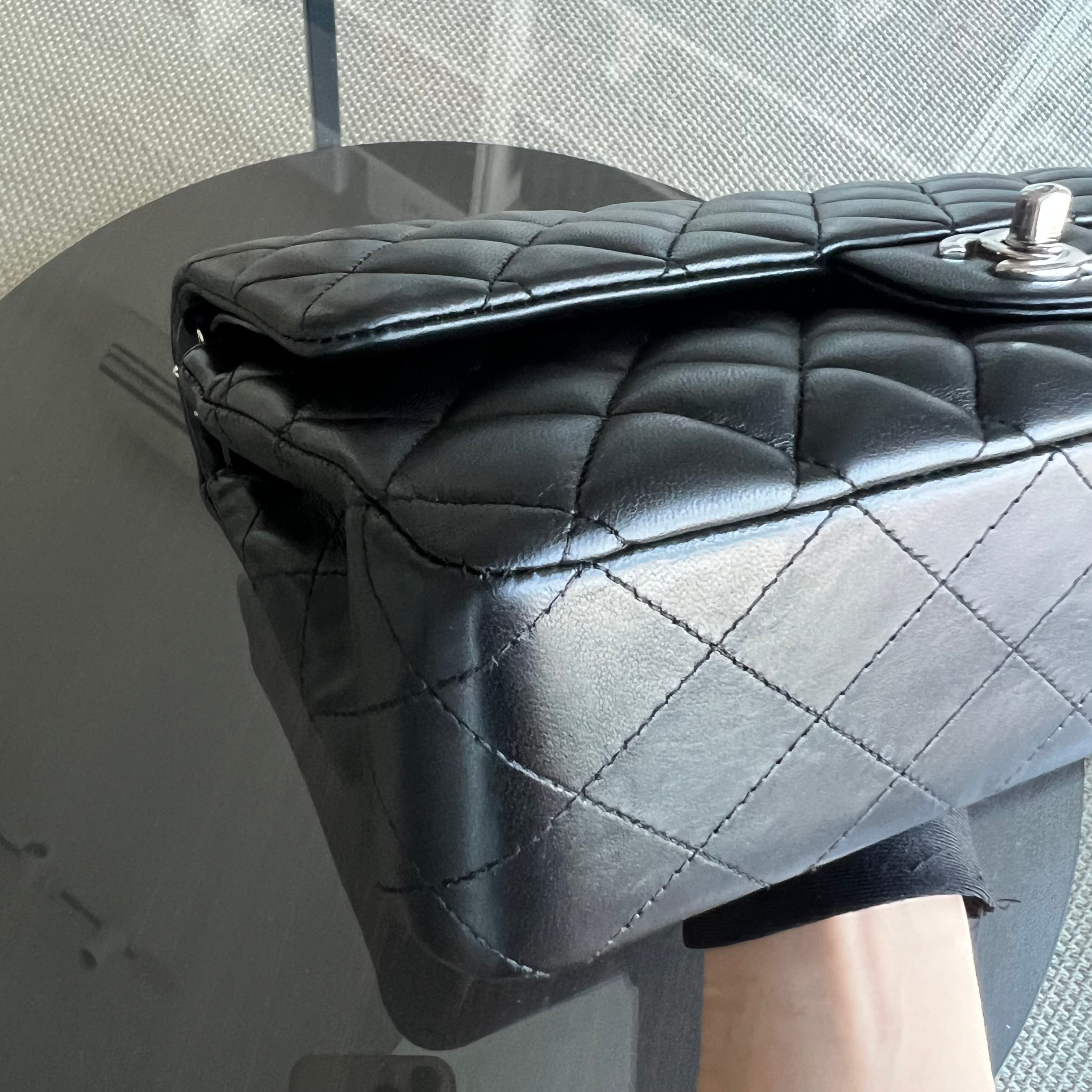 Chanel Medium Classic Flap Double Flap Quilted Lambskin Black Silver Hardware Series 19 - Luxury Evermore