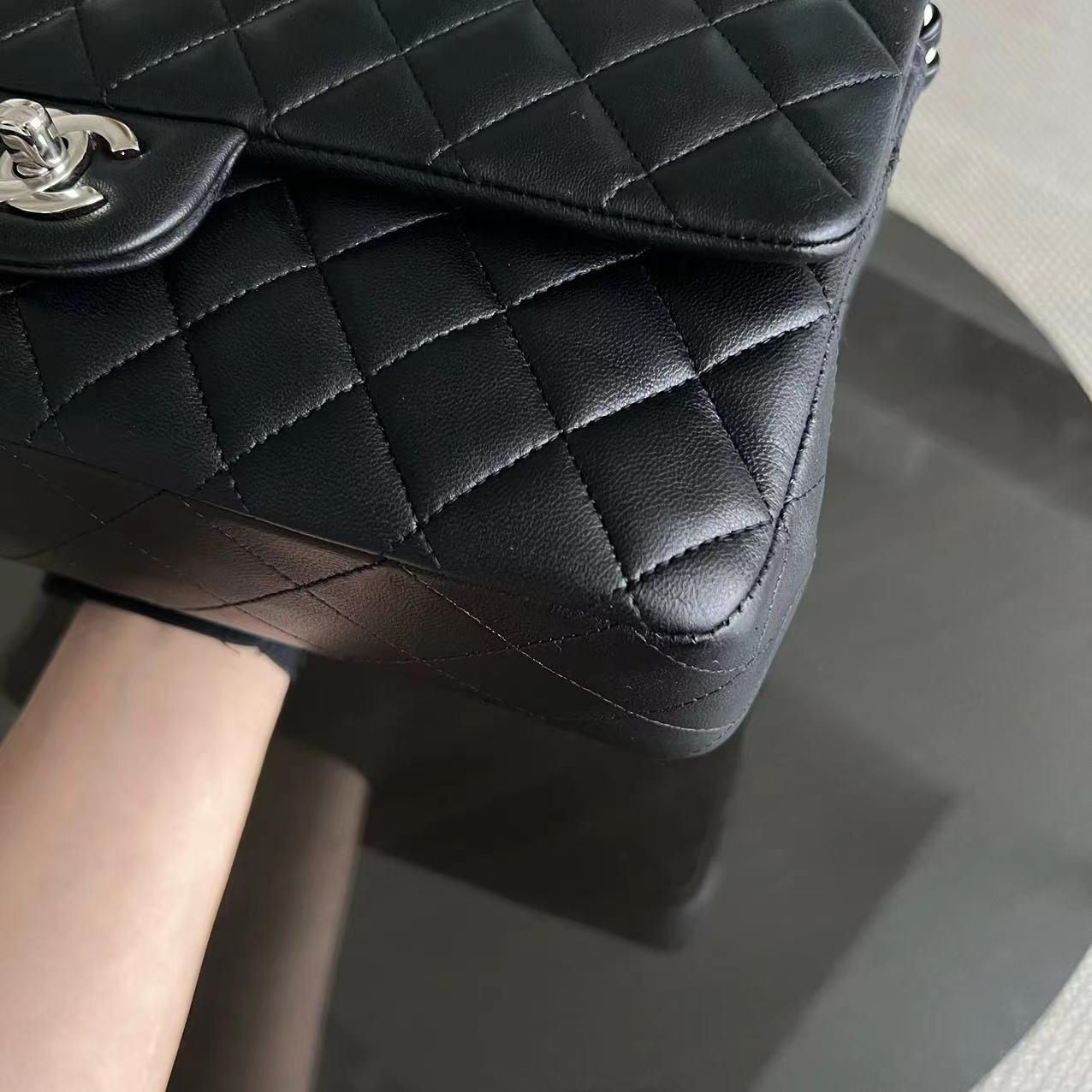 Chanel Medium Classic Flap Double Flap Quilted Lambskin Black Silver Hardware Series 20 - Luxury Evermore