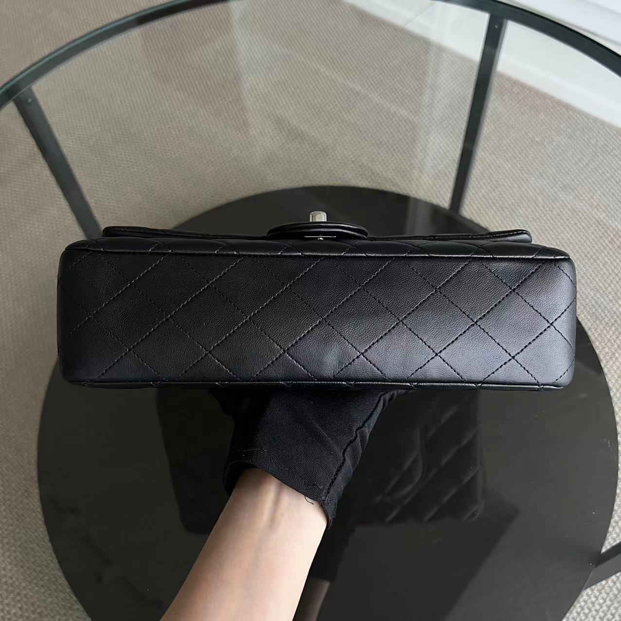 Chanel Medium Classic Flap Double Flap Quilted Lambskin Black Silver Hardware Series 20 - Luxury Evermore