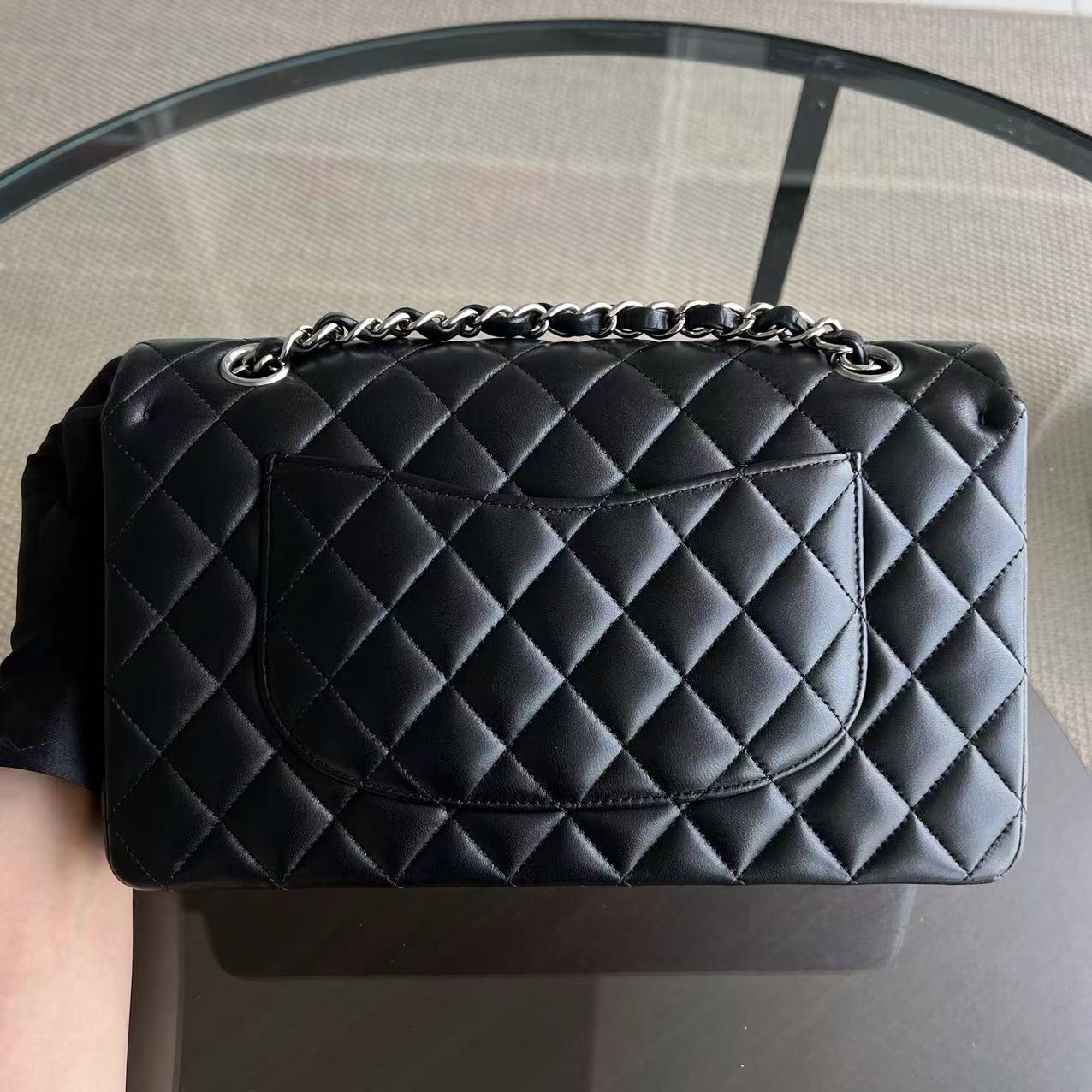 Chanel Medium Classic Flap Double Flap Quilted Lambskin Black Silver Hardware Series 23 - Luxury Evermore