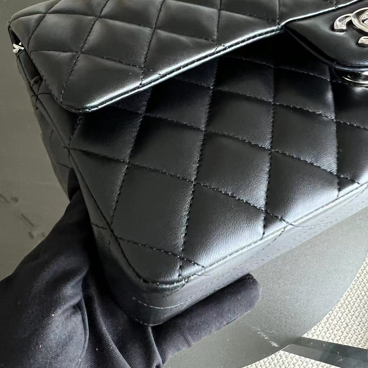 Chanel Medium Classic Flap Double Flap Quilted Lambskin Black Silver Hardware Series 23 - Luxury Evermore