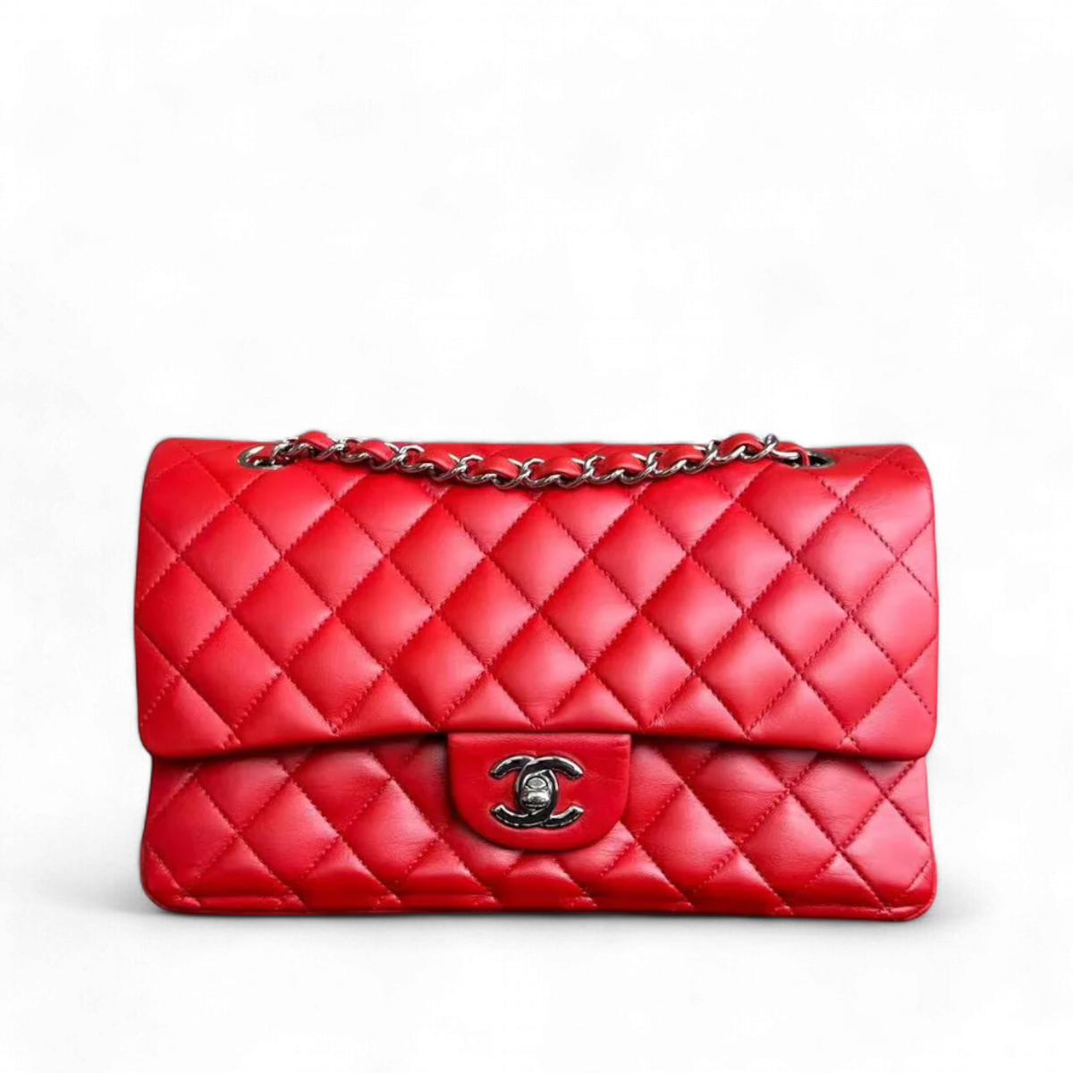 Chanel Classic Flap Medium - Double Flap Quilted Lambskin Red SHW No 15