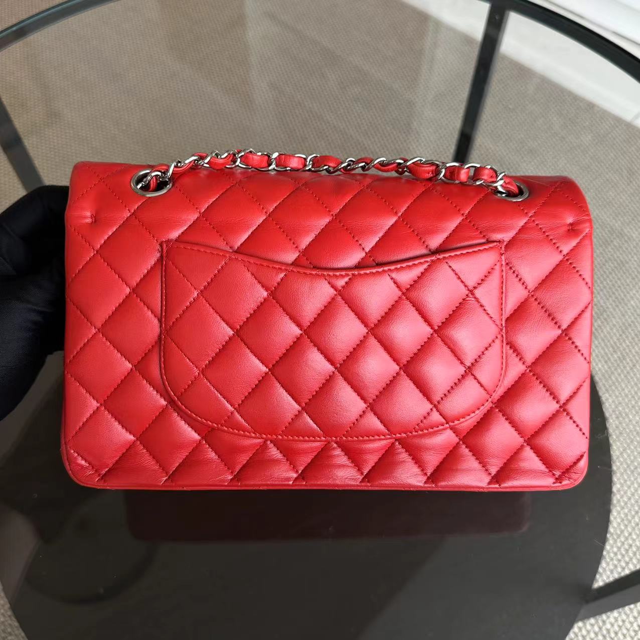 Chanel Medium Classic Flap Double Flap Quilted Lambskin Red SHW No 15 - Luxury Evermore