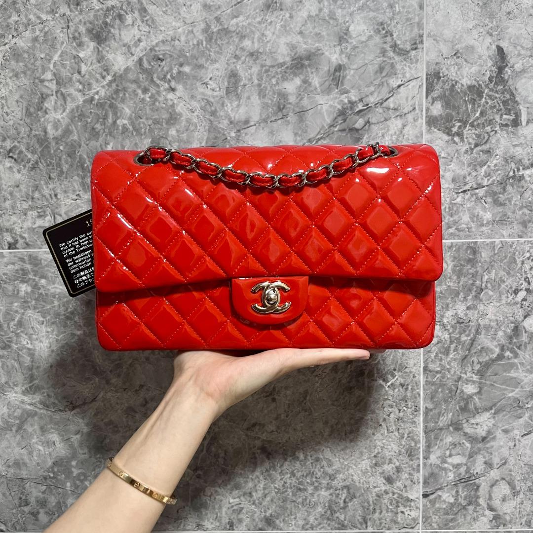 Chanel Medium Classic Flap Double Flap Red Patent Leather - Luxury Evermore