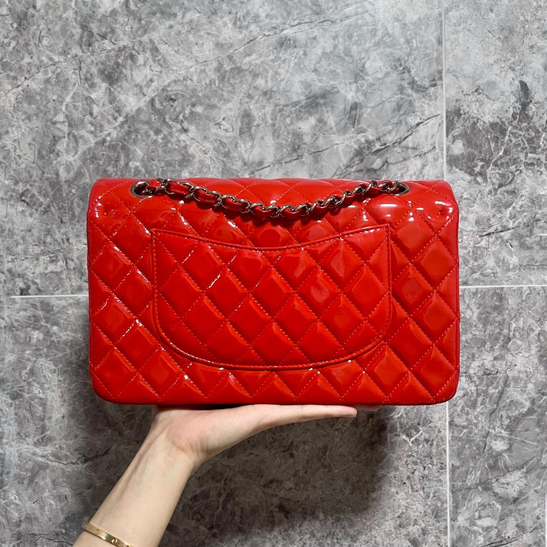 Chanel Medium Classic Flap Double Flap Red Patent Leather - Luxury Evermore