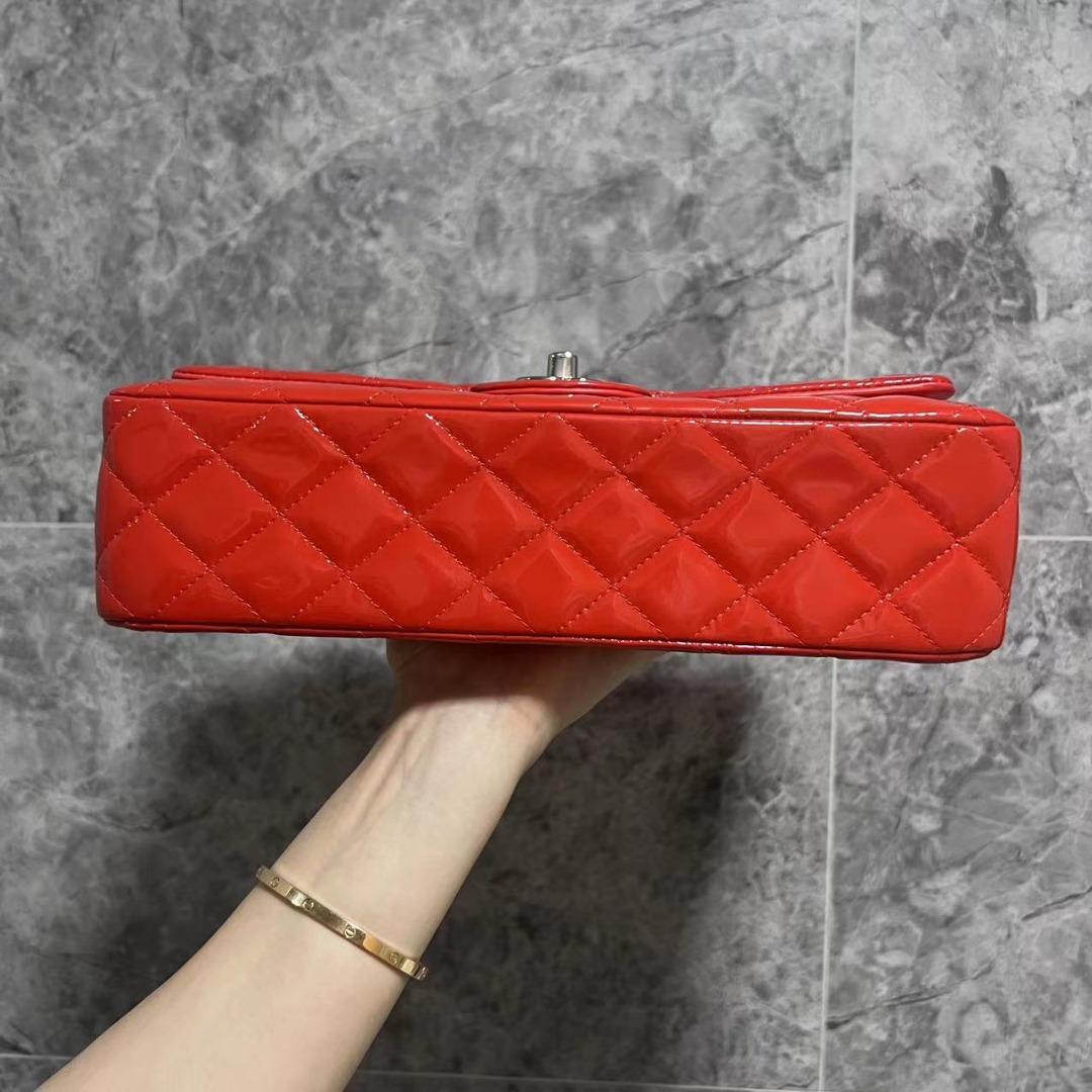 Chanel Medium Classic Flap Double Flap Red Patent Leather - Luxury Evermore