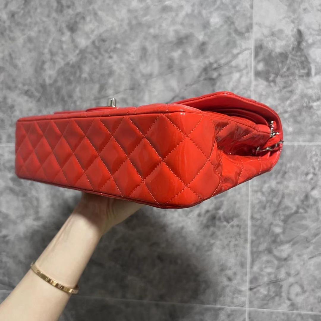 Chanel Medium Classic Flap Double Flap Red Patent Leather - Luxury Evermore