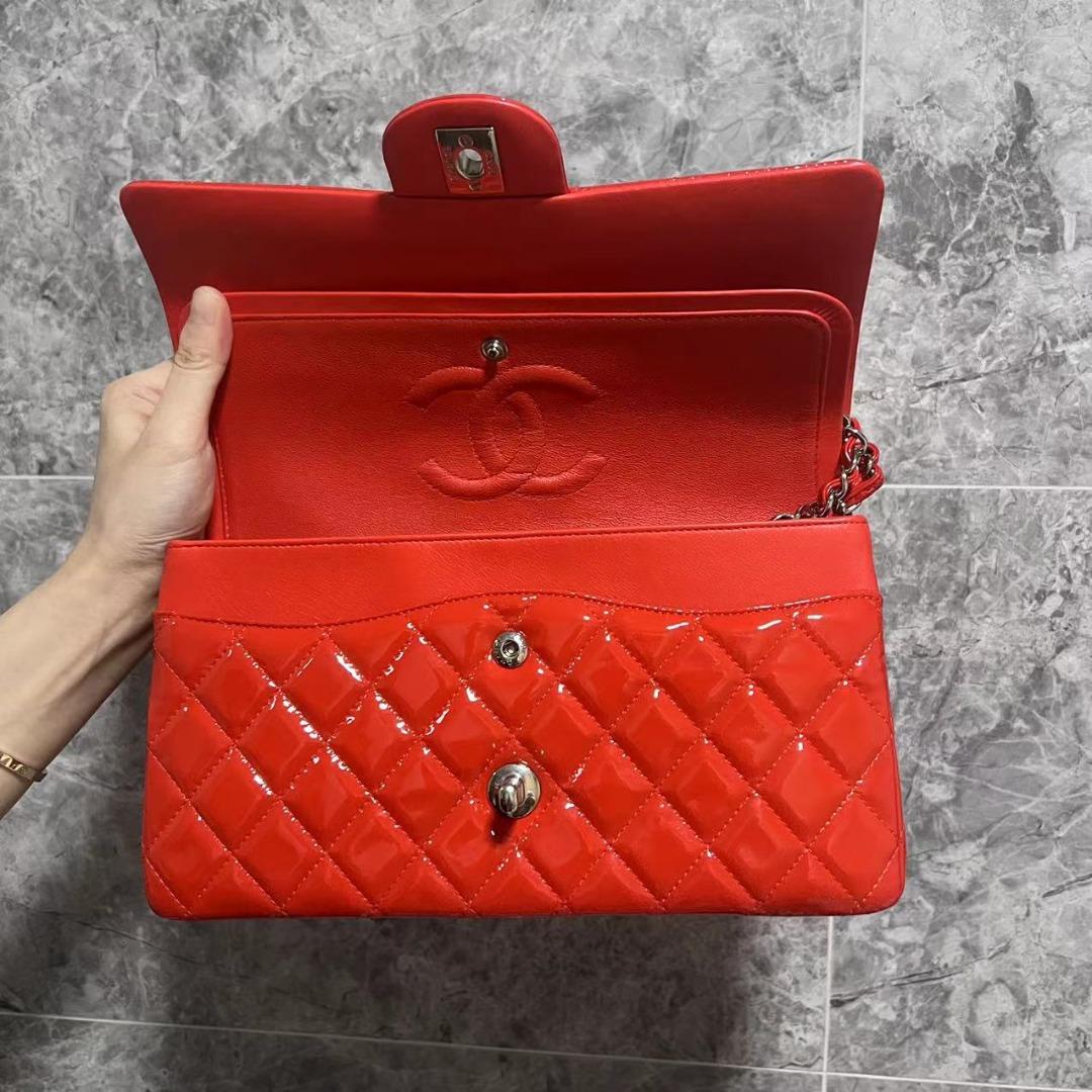 Chanel Medium Classic Flap Double Flap Red Patent Leather - Luxury Evermore