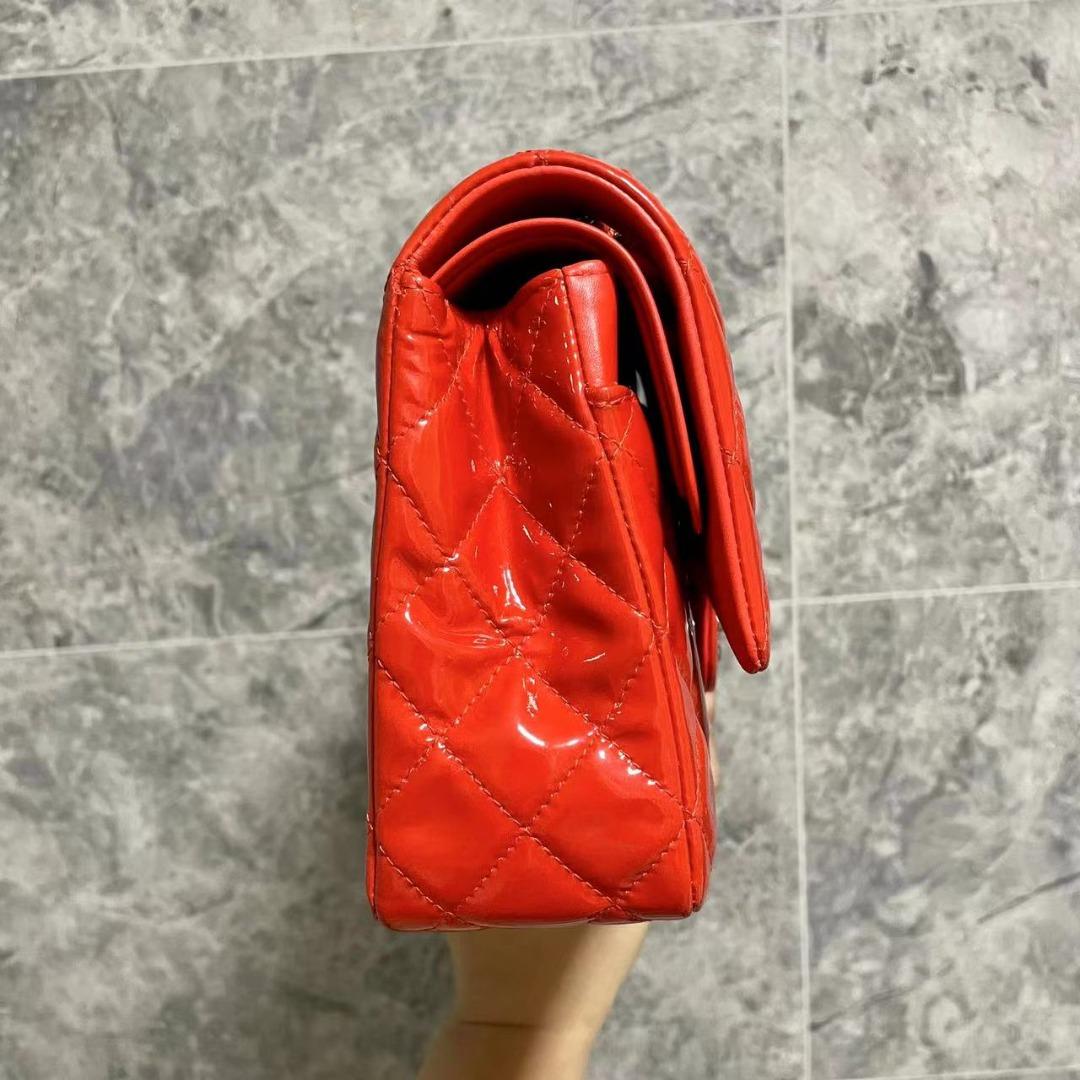 Chanel Medium Classic Flap Double Flap Red Patent Leather - Luxury Evermore