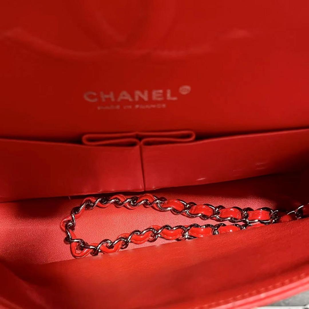 Chanel Medium Classic Flap Double Flap Red Patent Leather - Luxury Evermore