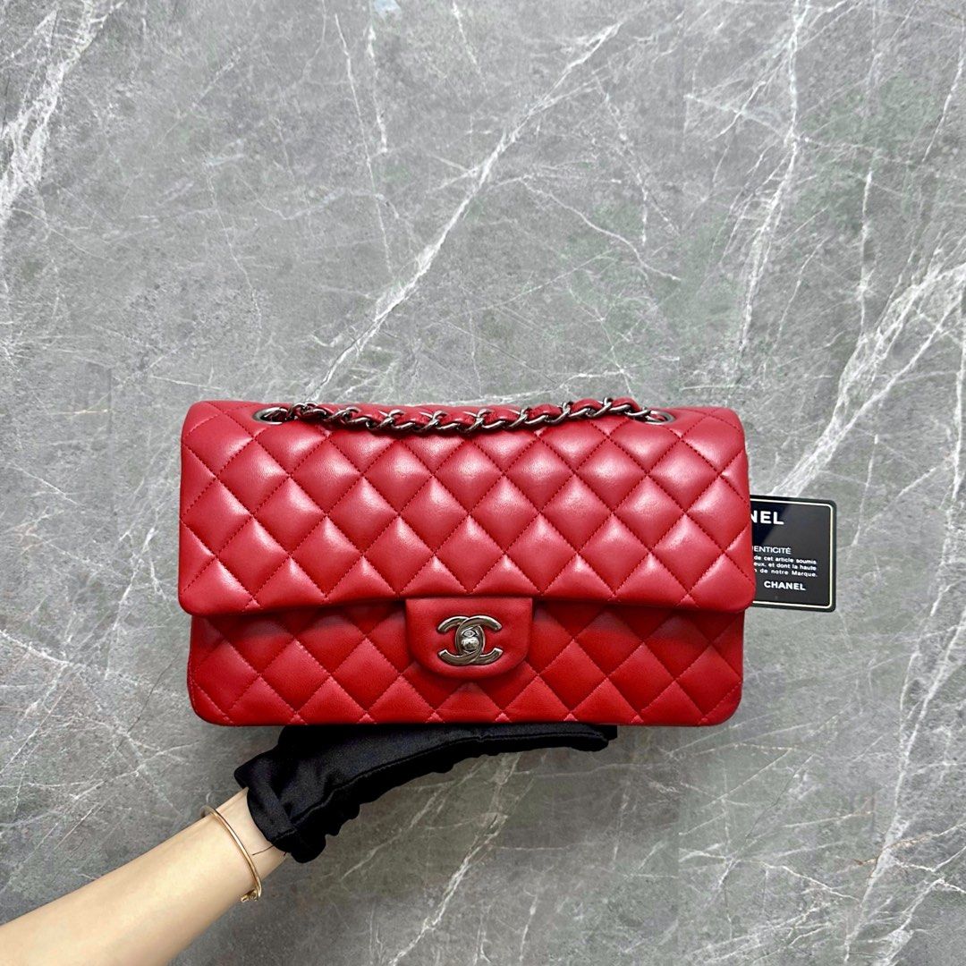 Chanel Medium Classic Flap Double Flap Red SHW No 20 - Luxury Evermore