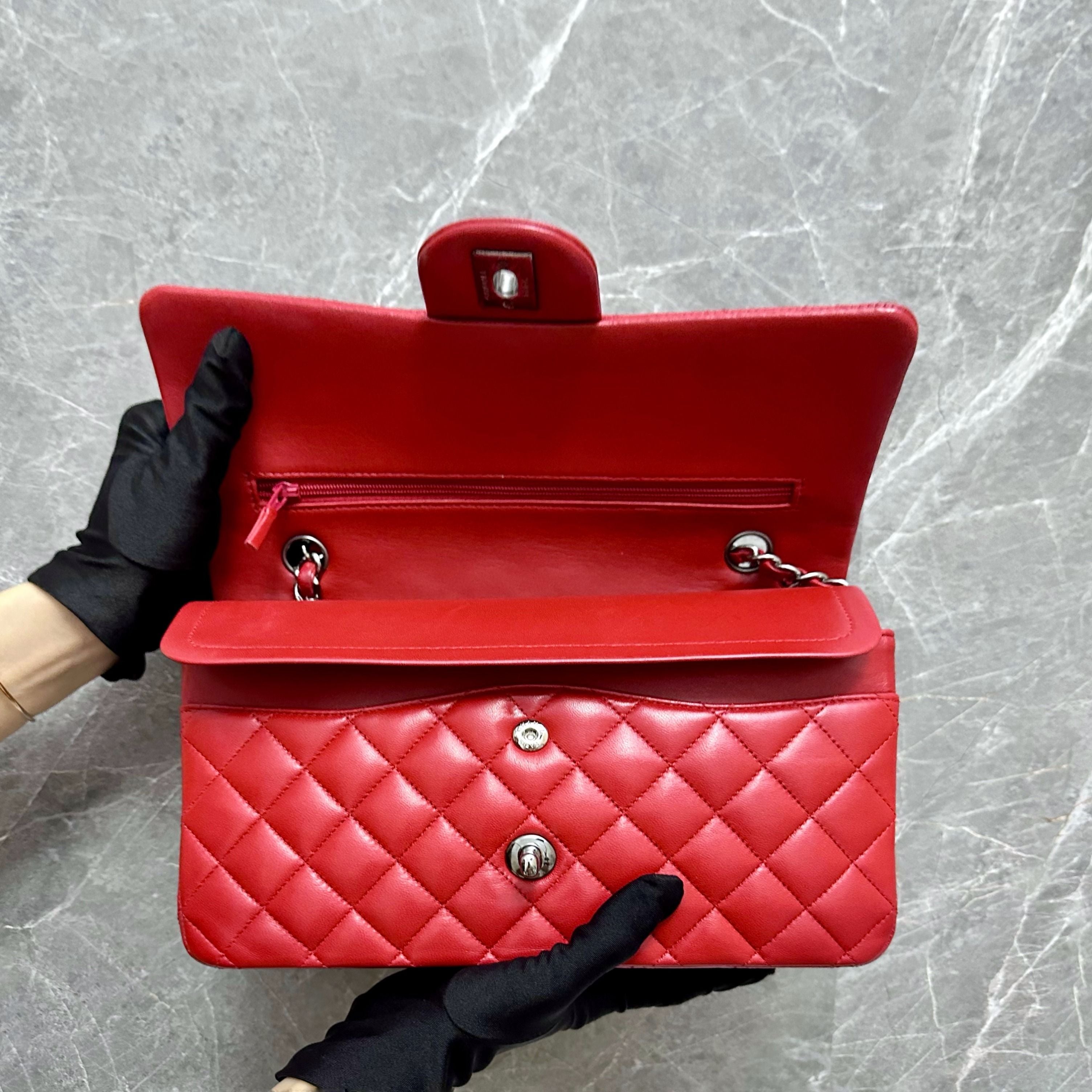 Chanel Medium Classic Flap Double Flap Red SHW No 20 - Luxury Evermore