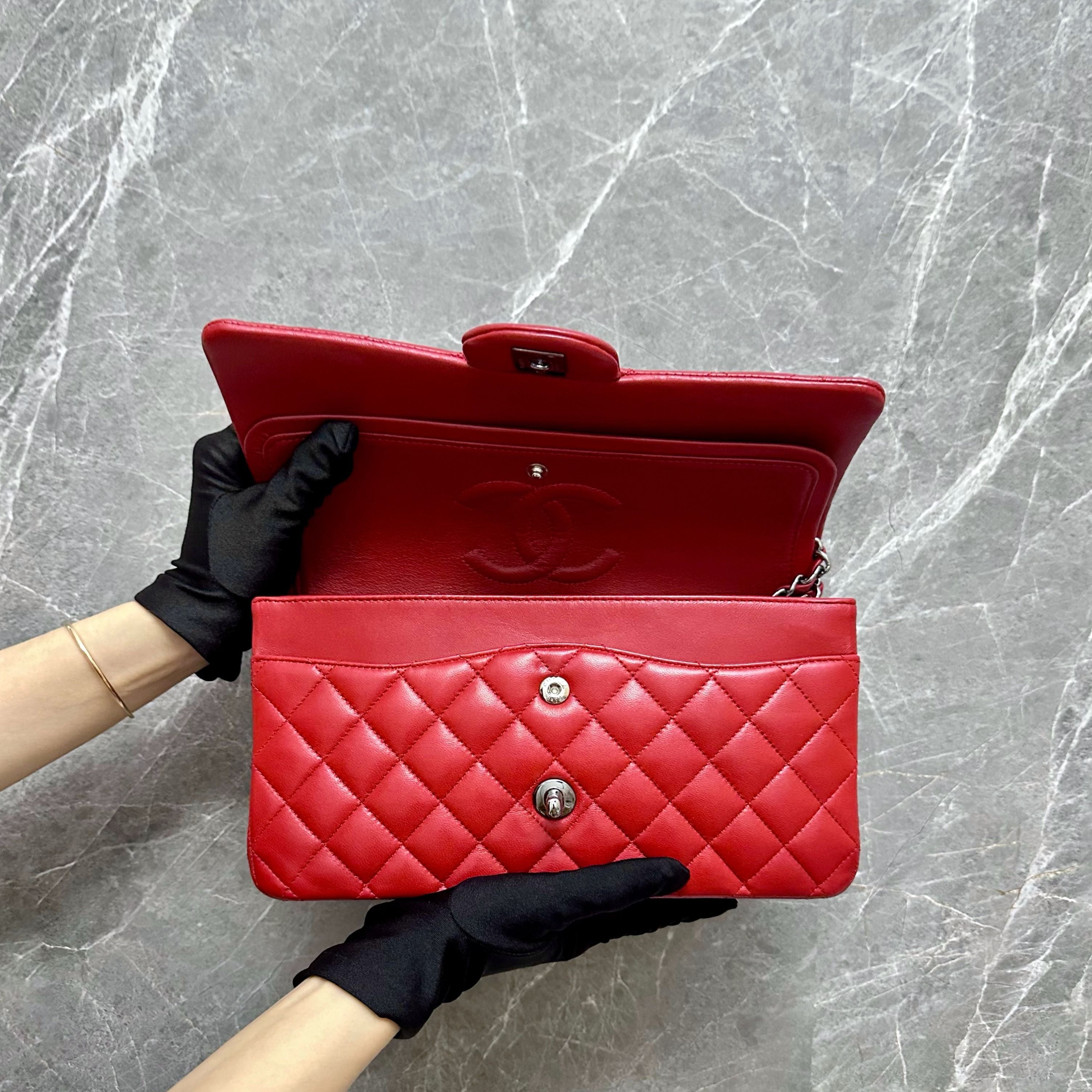 Chanel Medium Classic Flap Double Flap Red SHW No 20 - Luxury Evermore