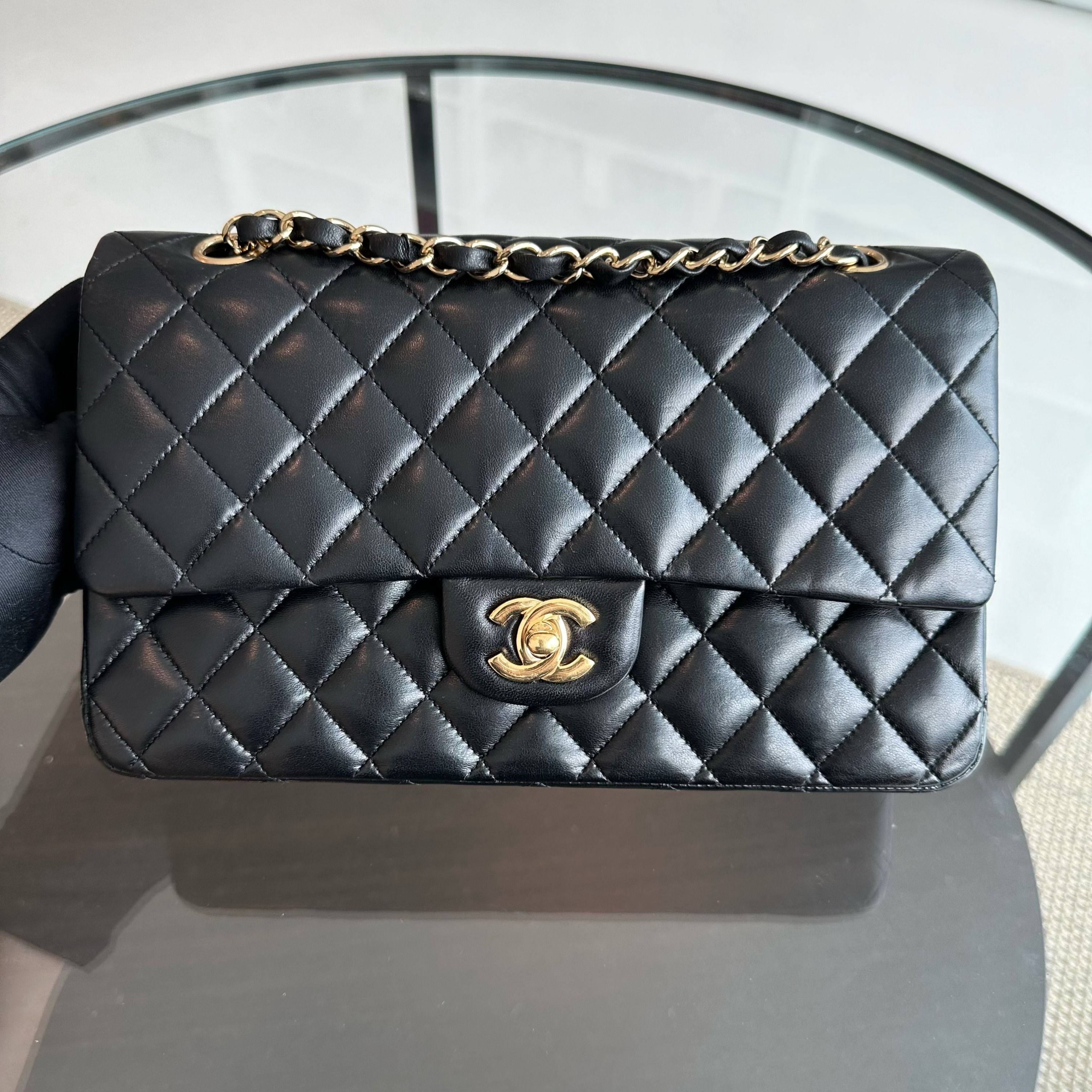 Chanel Medium Classic Flap Lambskin 25CM Quilted Black GHW - Luxury Evermore