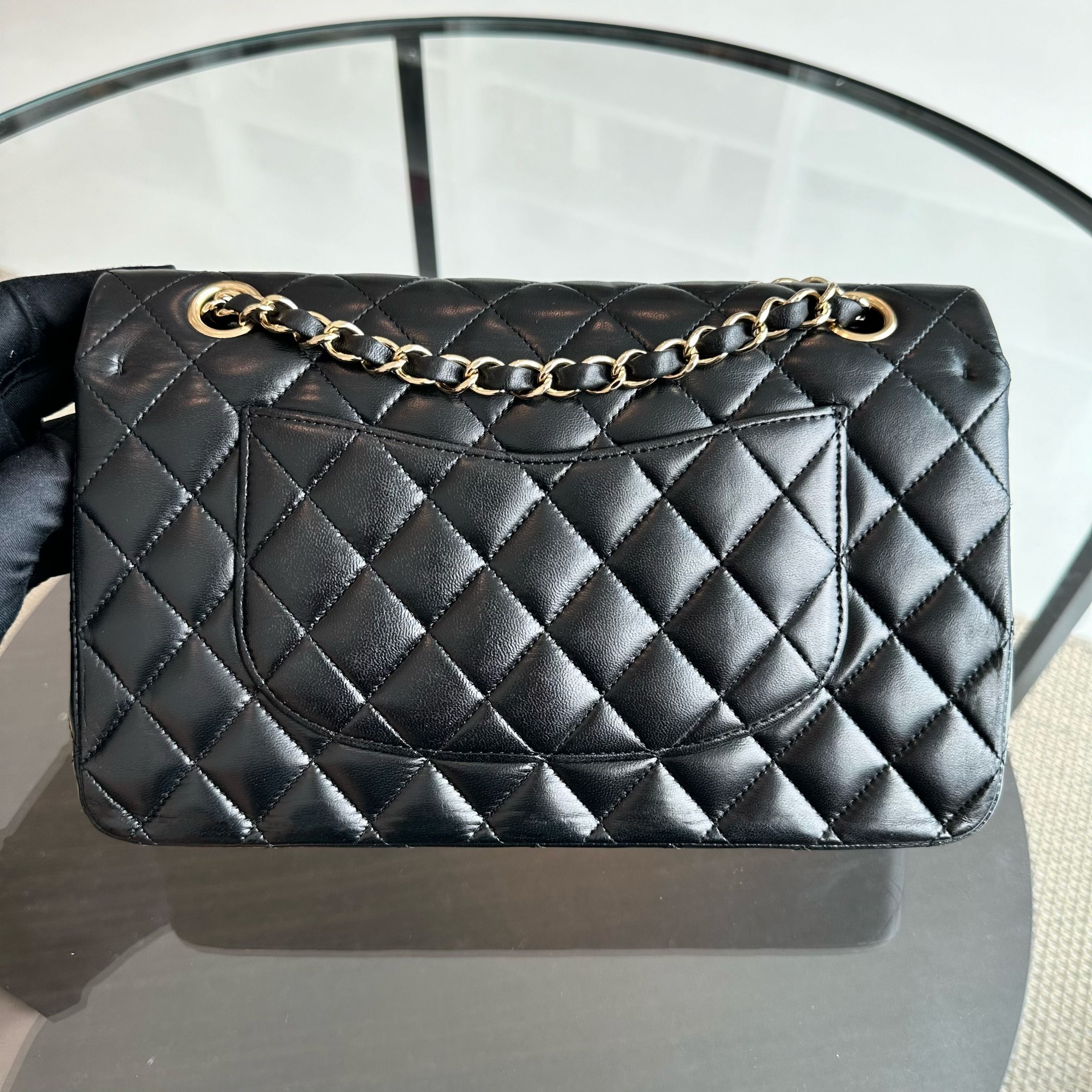 Chanel Medium Classic Flap Lambskin 25CM Quilted Black GHW - Luxury Evermore