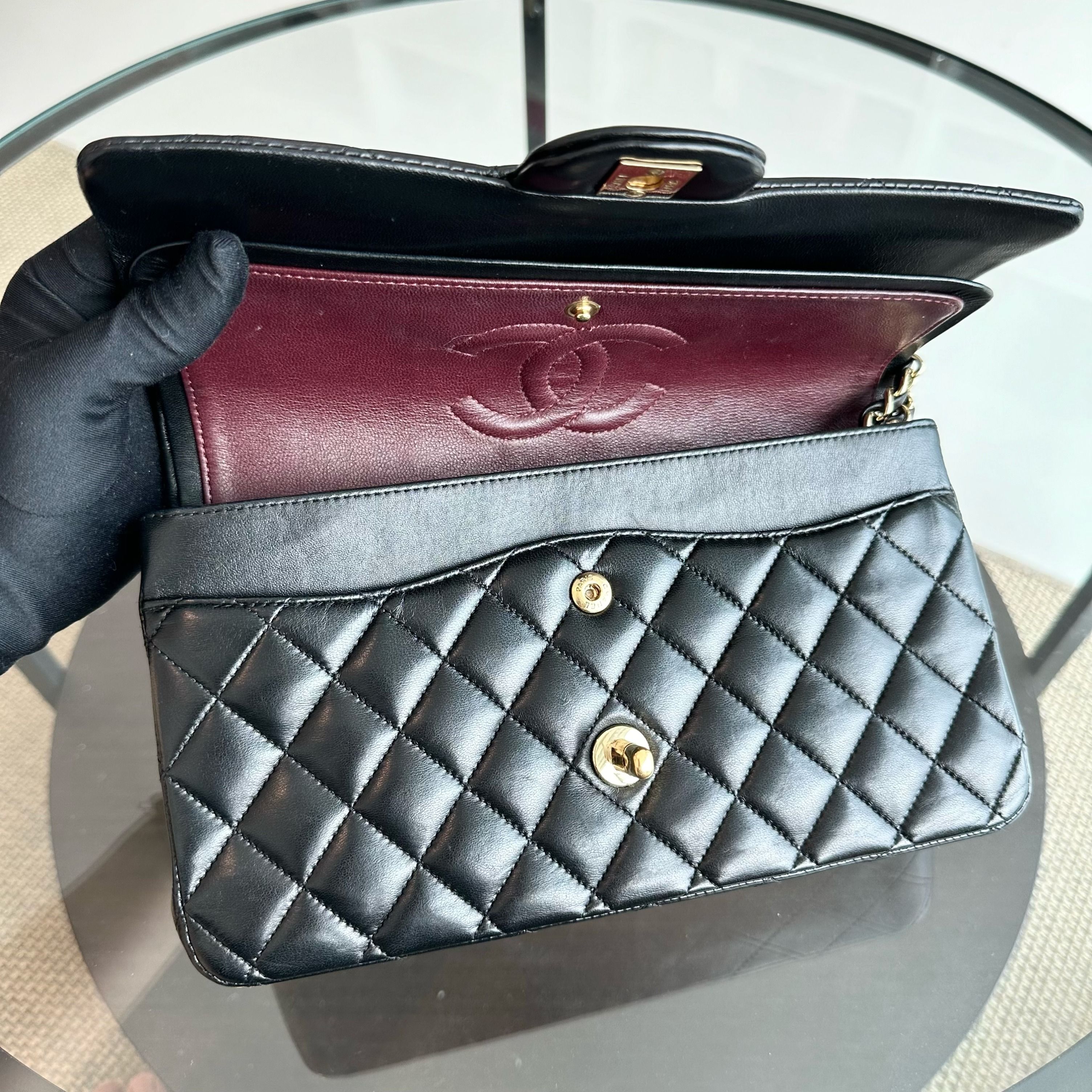 Chanel Medium Classic Flap Lambskin 25CM Quilted Black GHW - Luxury Evermore