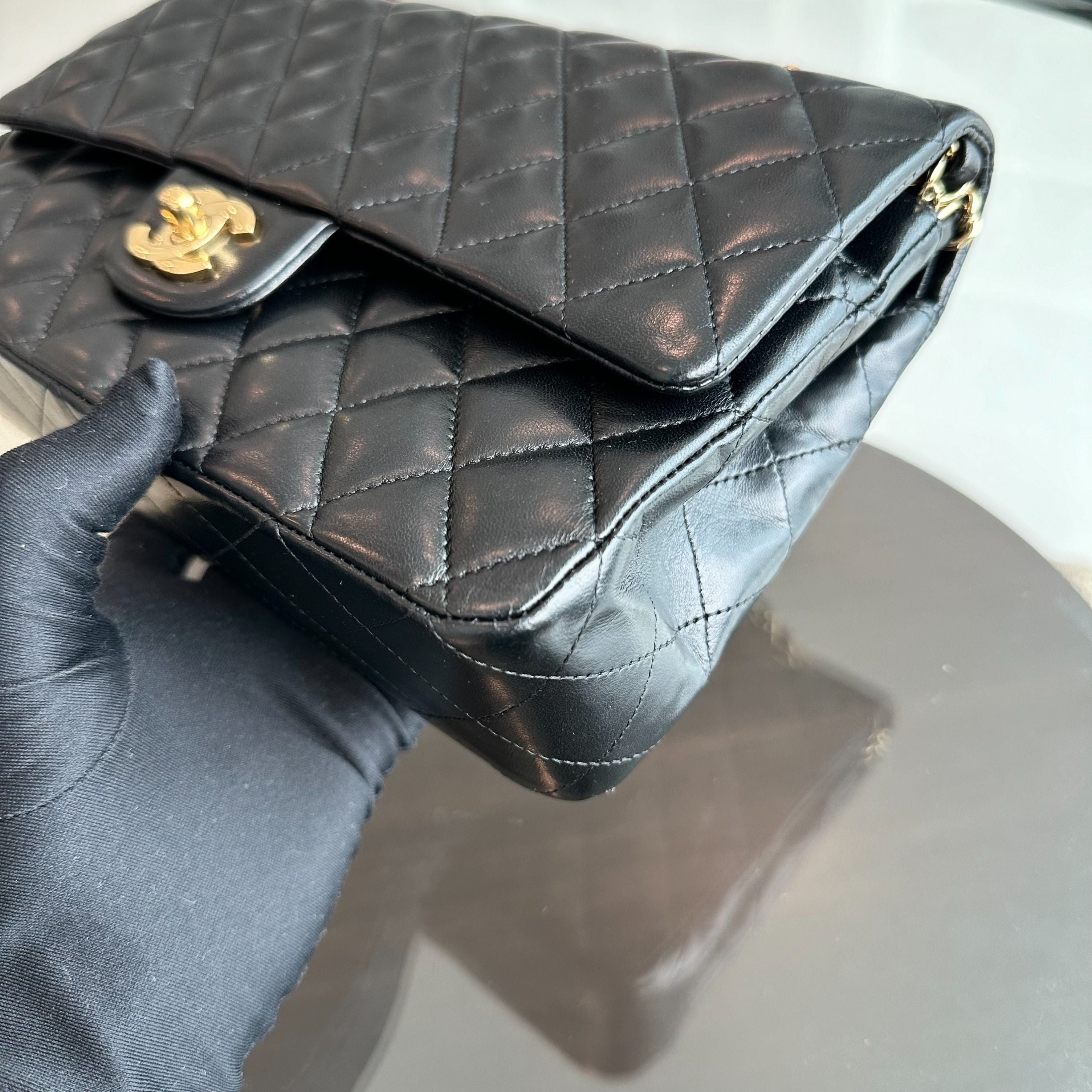 Chanel Medium Classic Flap Lambskin 25CM Quilted Black GHW - Luxury Evermore