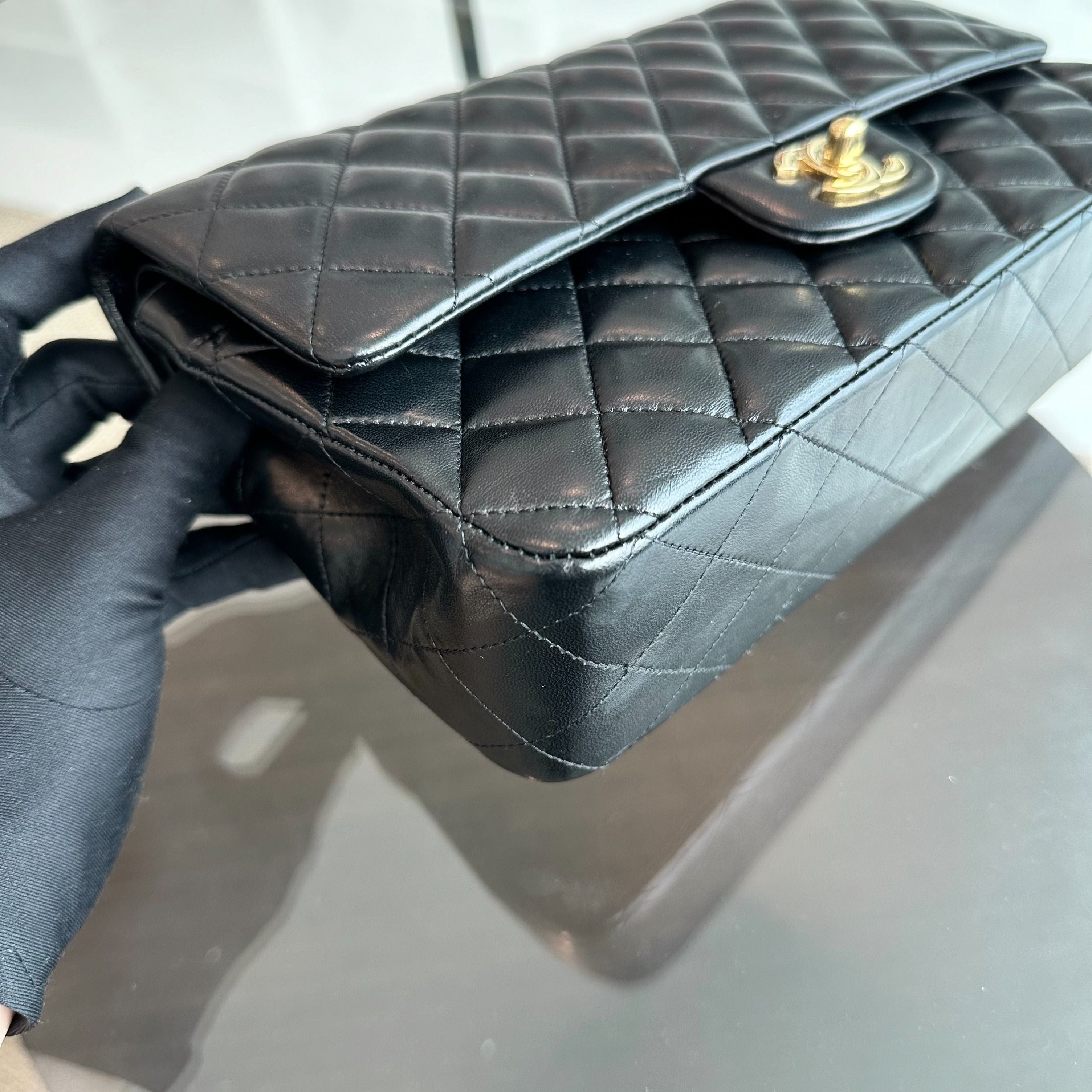 Chanel Medium Classic Flap Lambskin 25CM Quilted Black GHW - Luxury Evermore