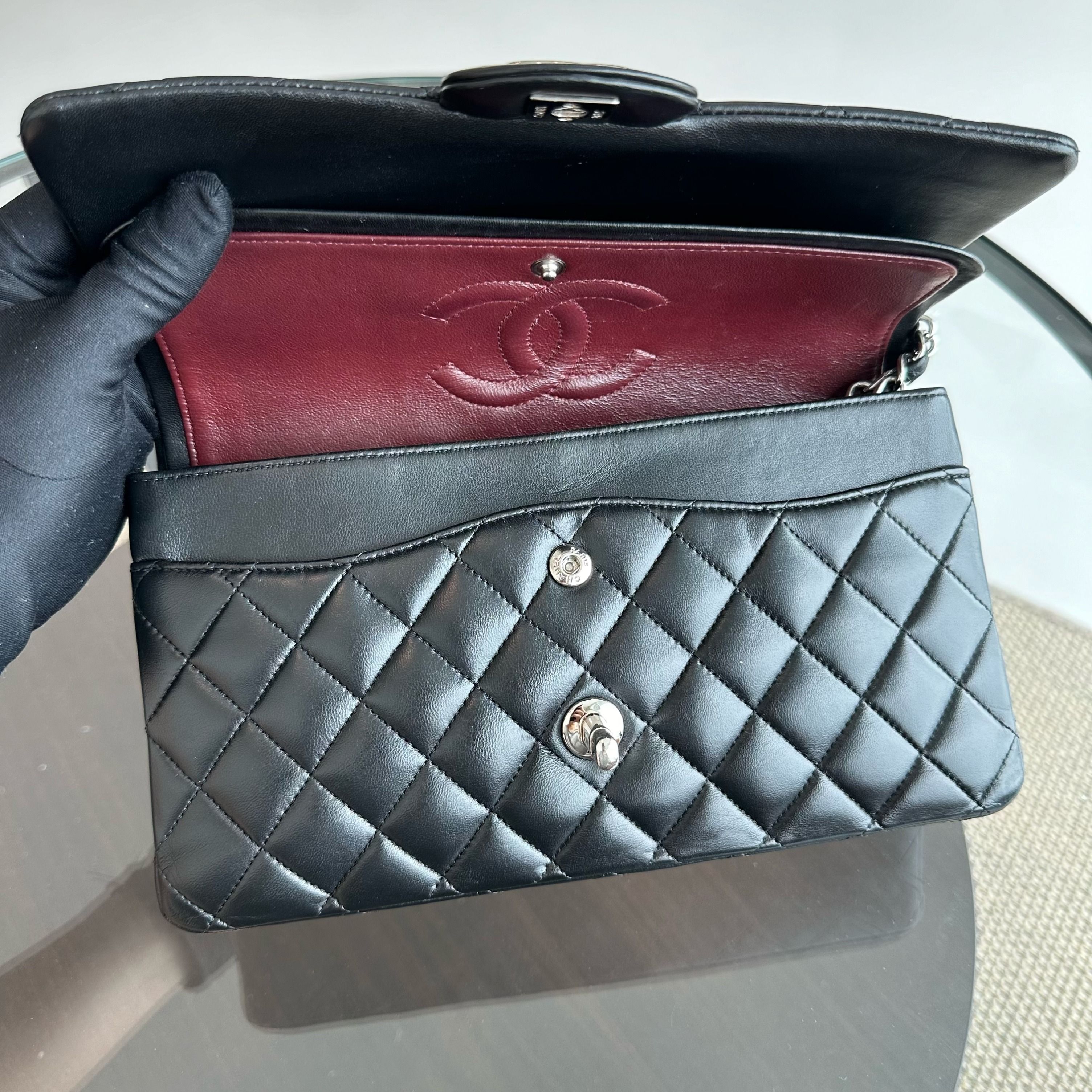 Chanel Medium Classic Flap Lambskin 25CM Quilted Black SHW No 14 - Luxury Evermore