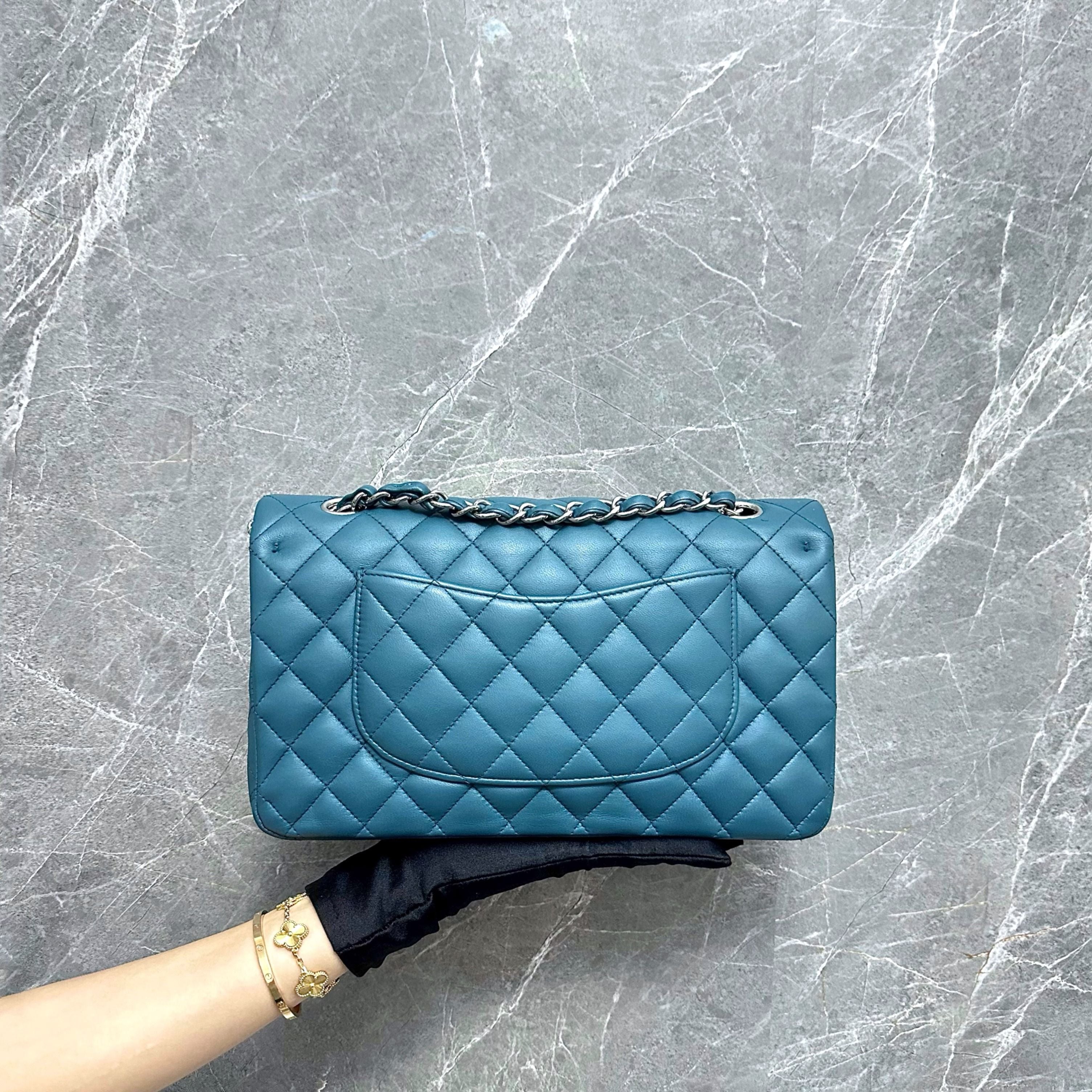 Chanel Medium Classic Flap Lambskin Blue SHW No 17 - Luxury Evermore